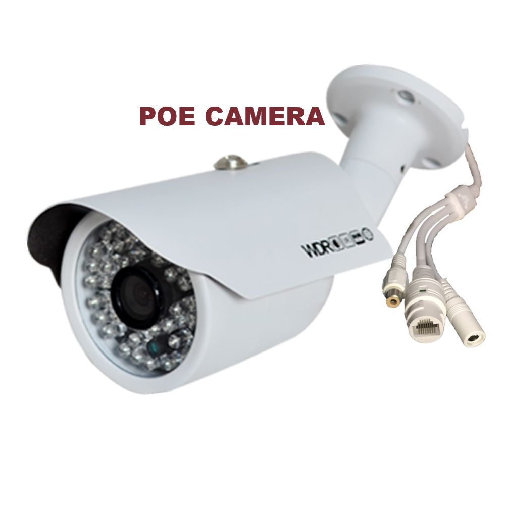 Çok sayıda IR LED'li ve kablolu beyaz POE kamera.