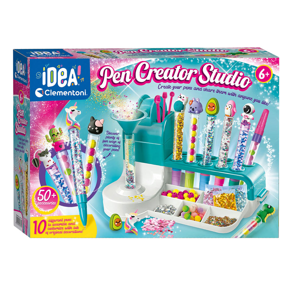 Scatola Clementoni Pen Creator Studio con penne, glitter e accessori per decorare.