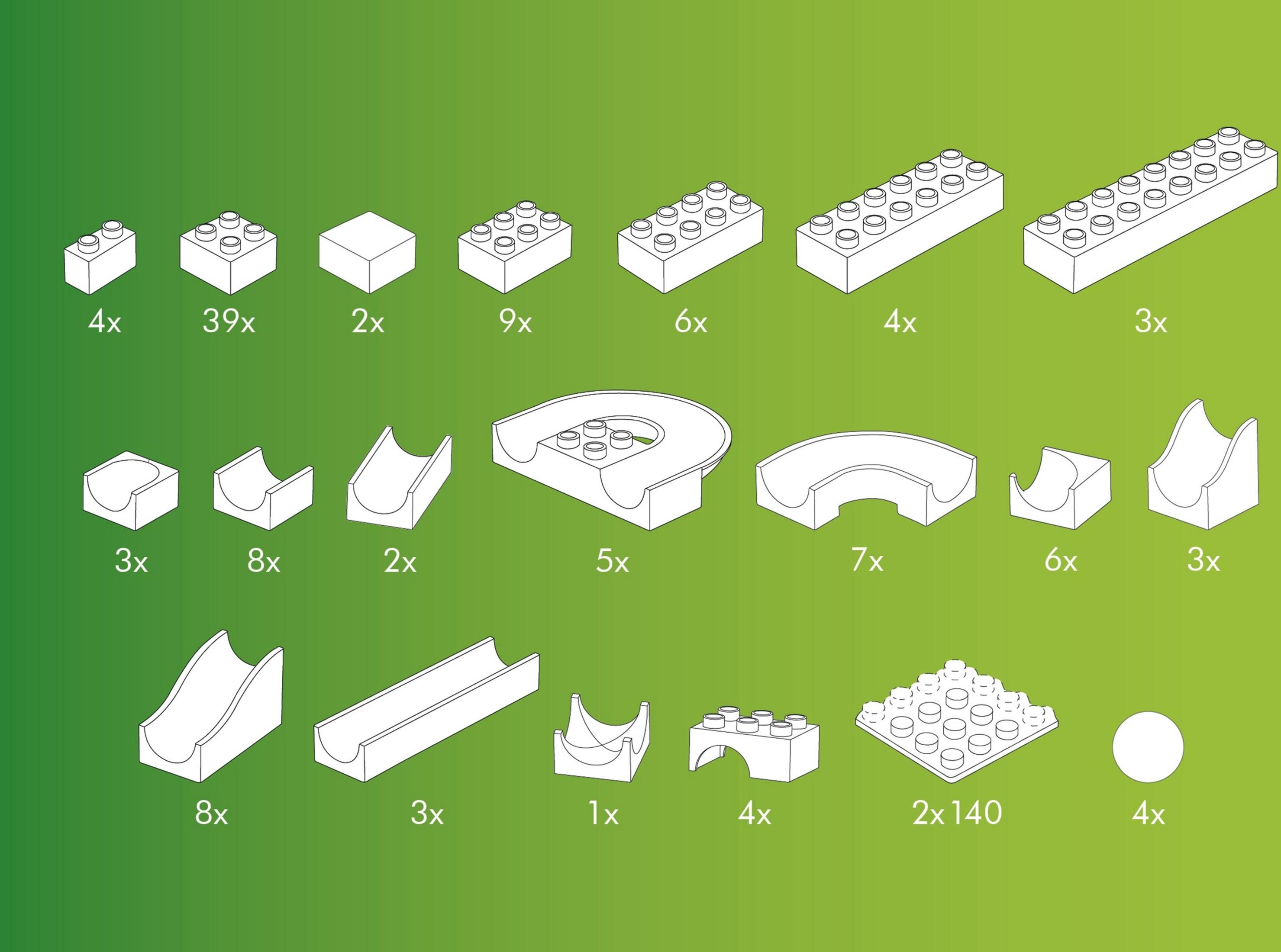Images de différentes briques Lego avec indications de quantité.