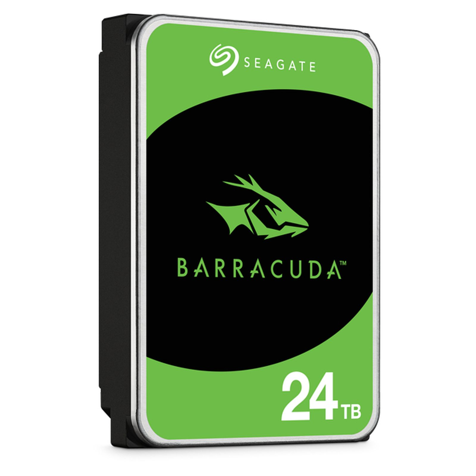 Seagate Barracuda 24TB harde schijf met groen en zwart design.