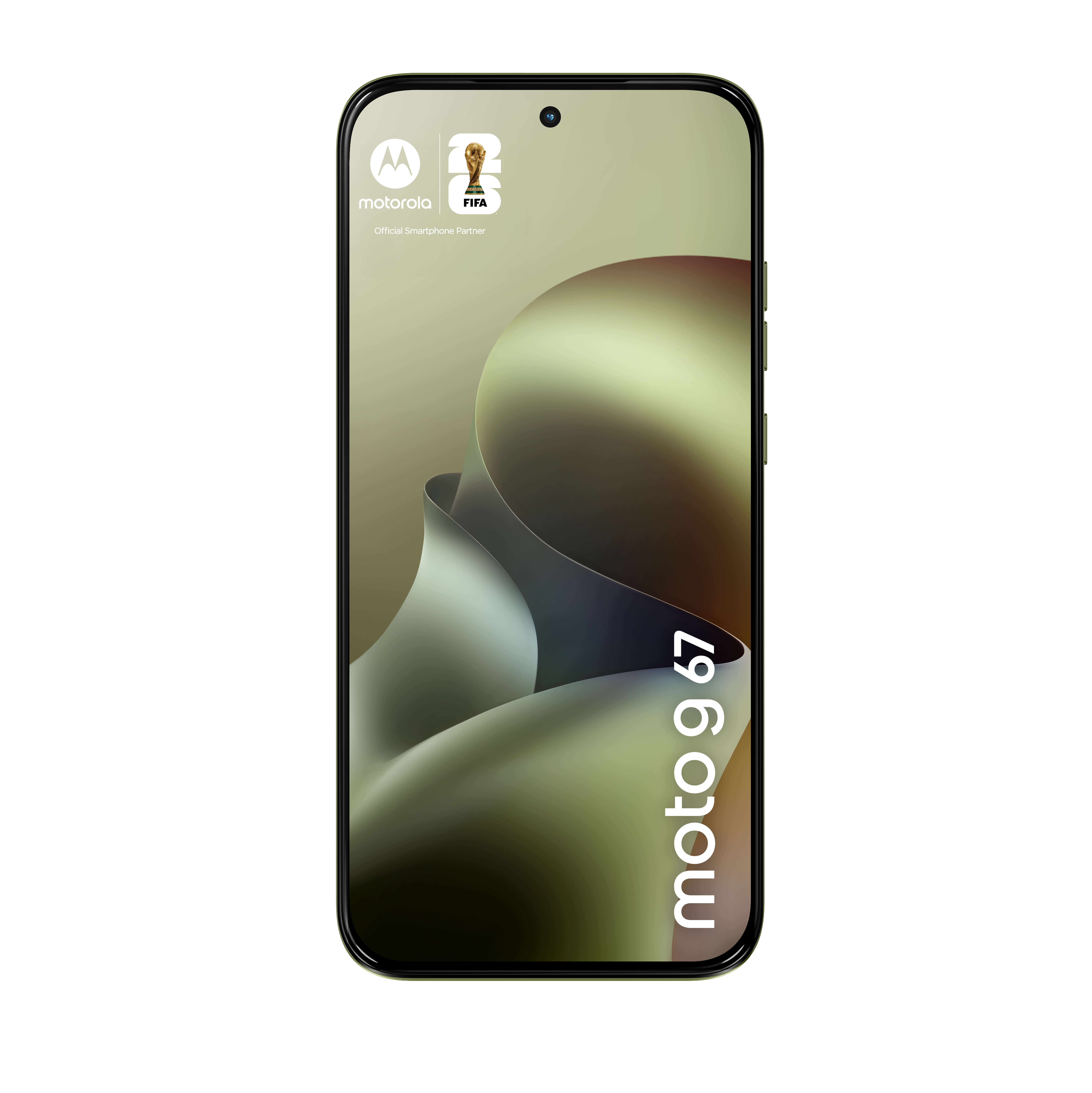 Ein Motorola Handy mit FIFA-Logo und "moto g 67" Schriftzug.