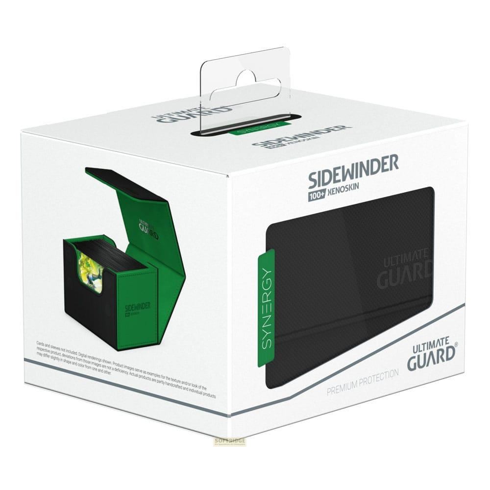 Scatola bianca con testo "Sidewinder 100+ XENOSKIN" e scatola carte verde.