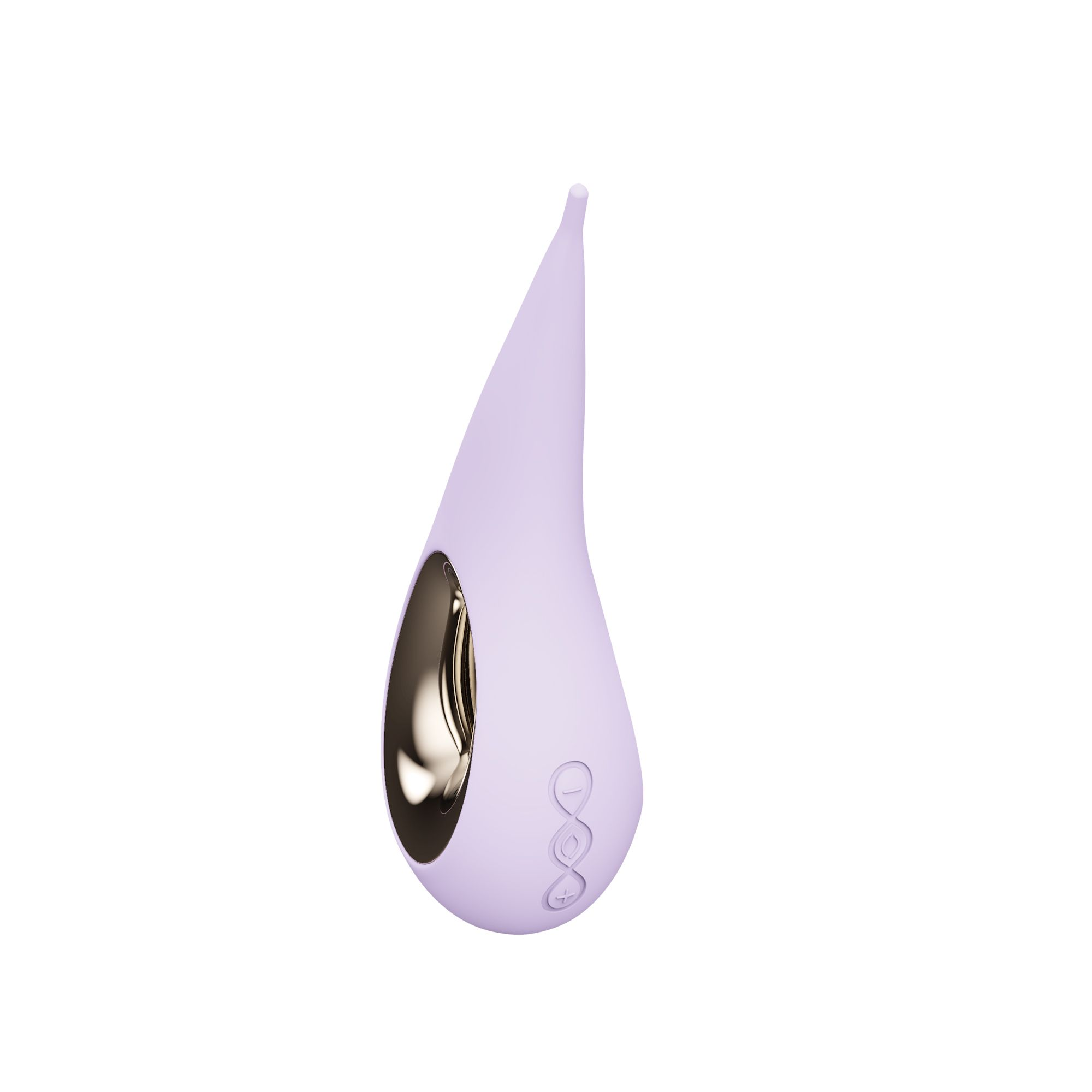 Un vibrador lavanda con parte interior metálica y botones.