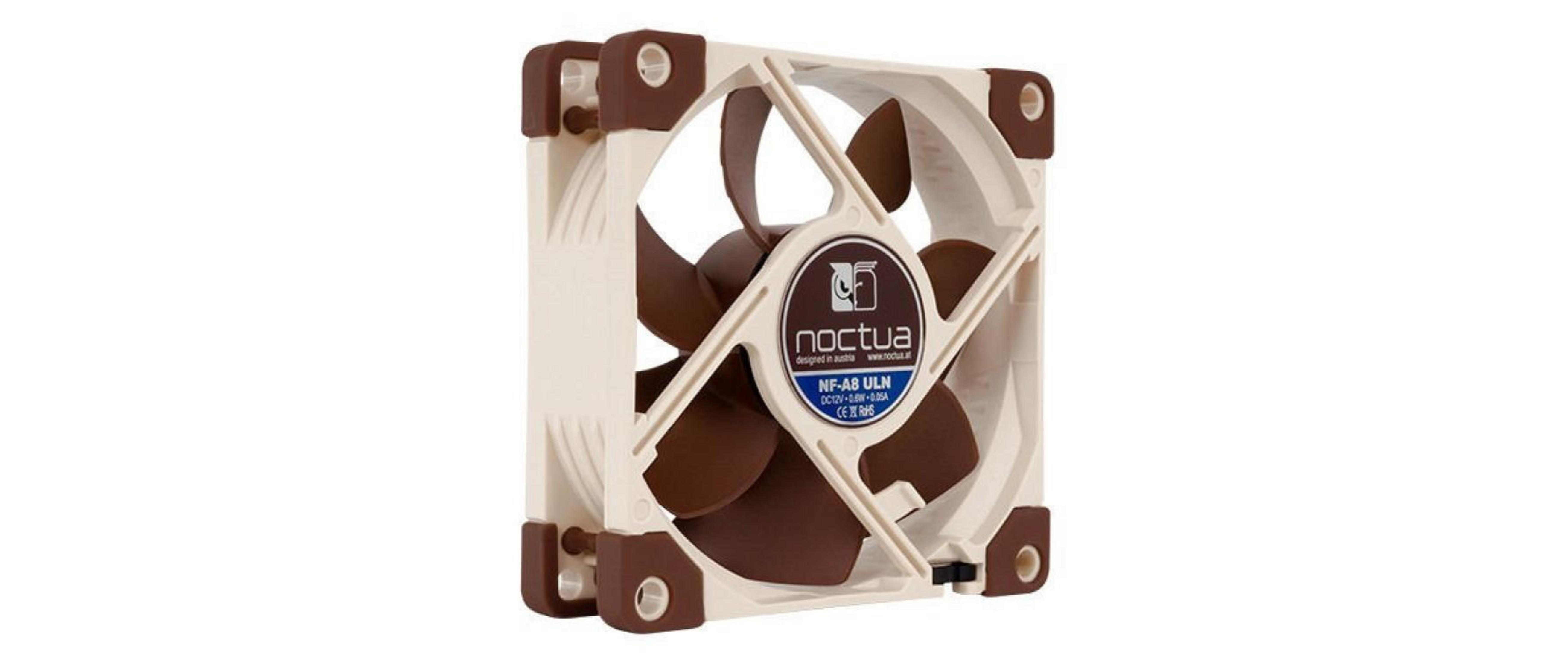 A beige Noctua fan with brown blades and a round sticker.