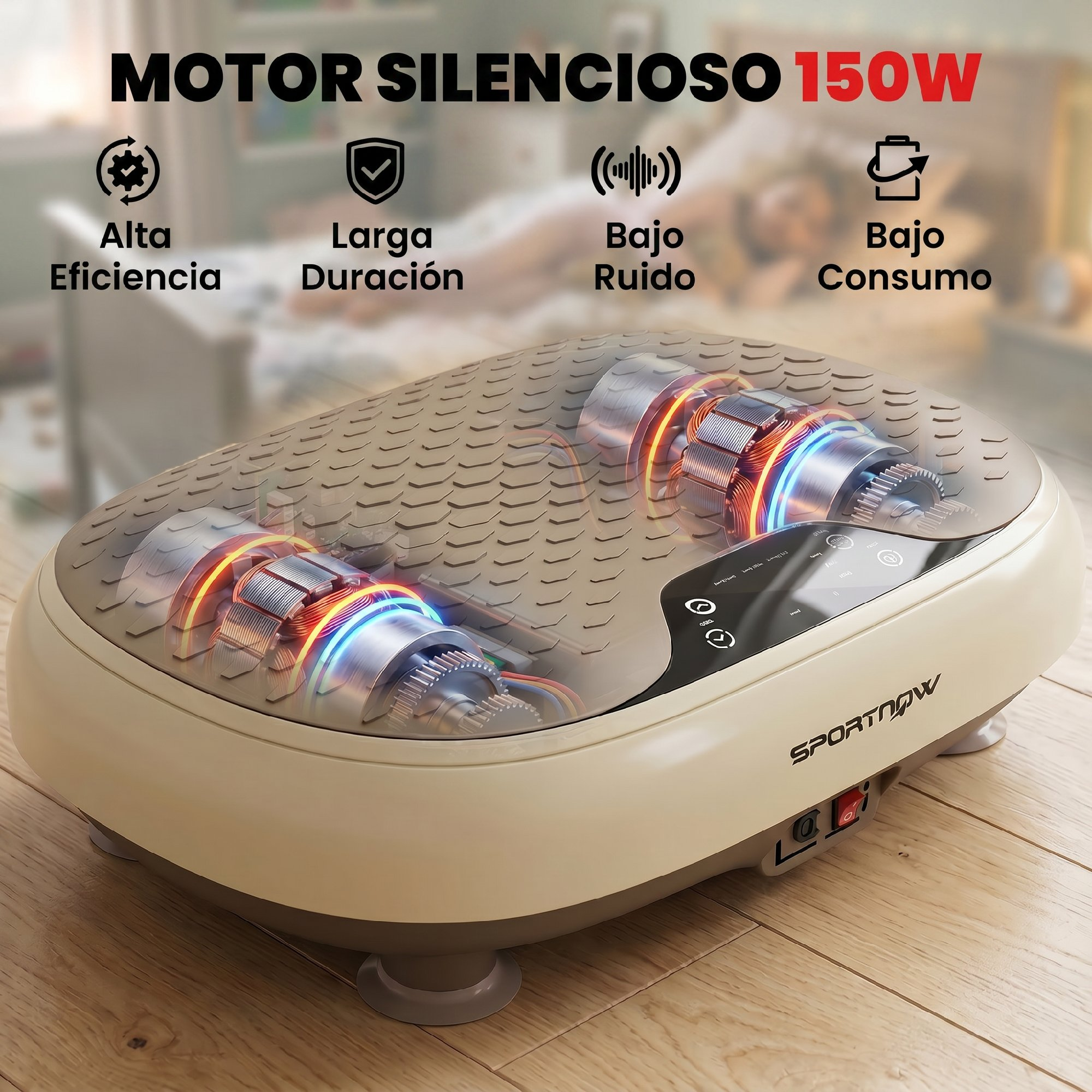 Máquina de fitness vibratoria silenciosa de 150W, color beige, alta eficiencia, larga vida.