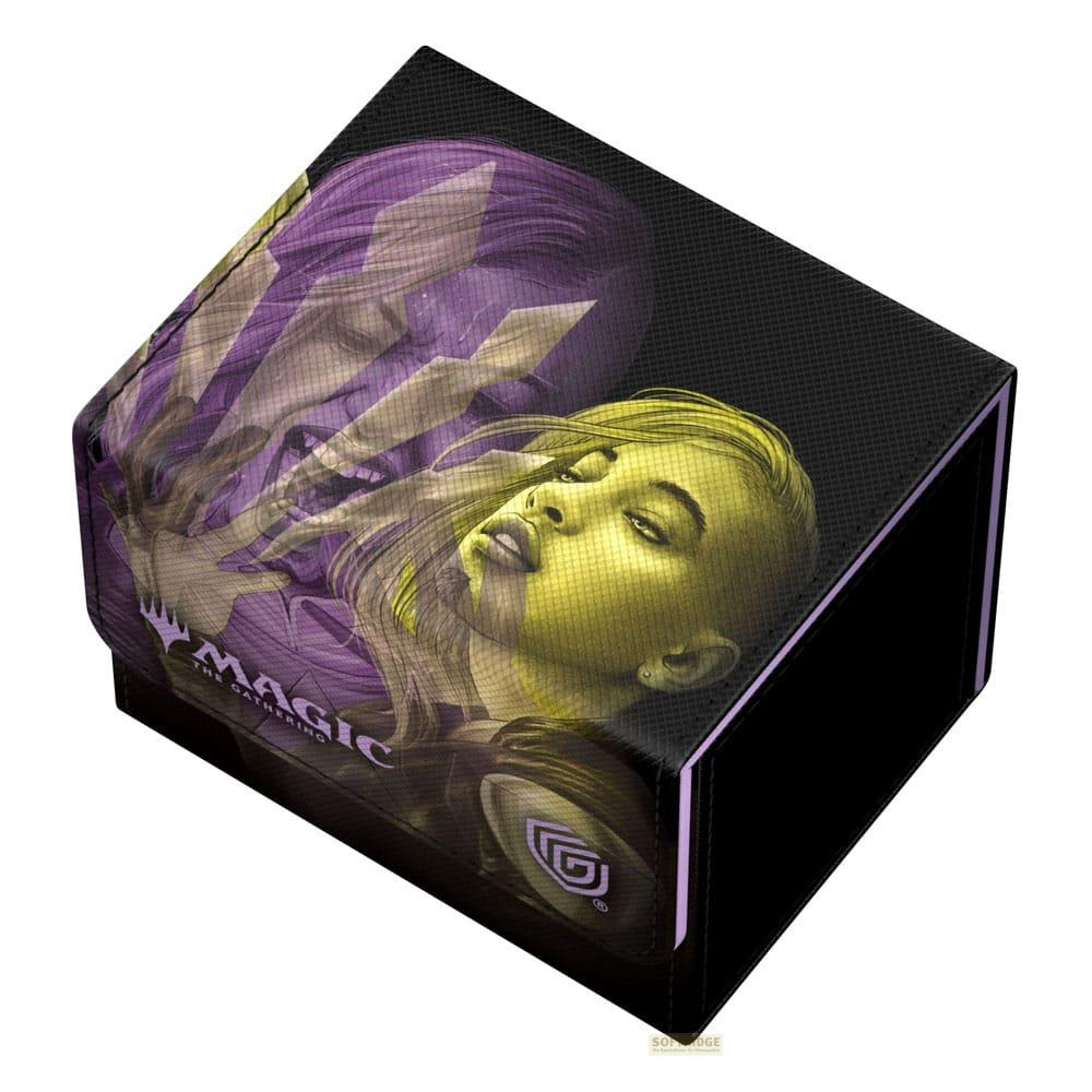 Une boîte noire avec un art Magic The Gathering montrant deux visages.