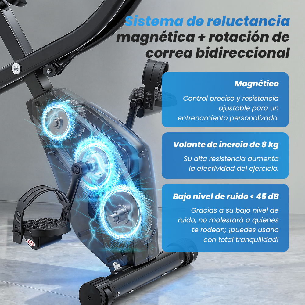 Bicicleta estática con resistencia magnética, volante de 8kg y bajo ruido.