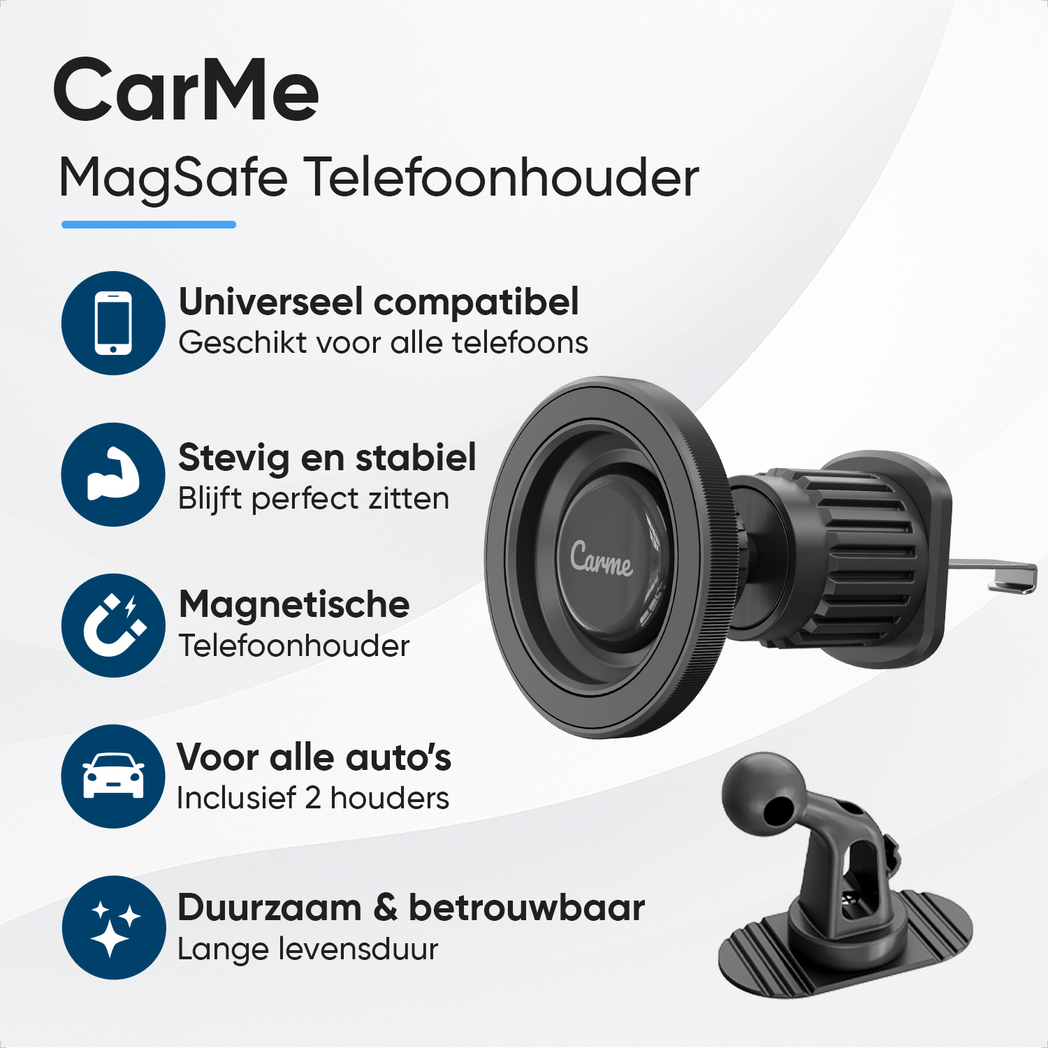 CarMe MagSafe phone holder: universal, stable, magnetic, for all cars, durable.