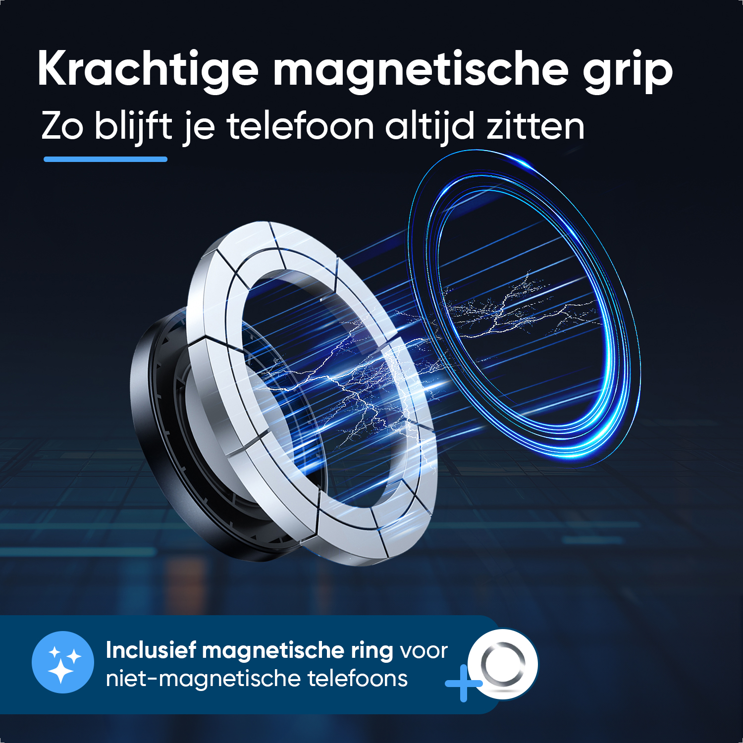 A magnetic ring with blue energy lines and text.