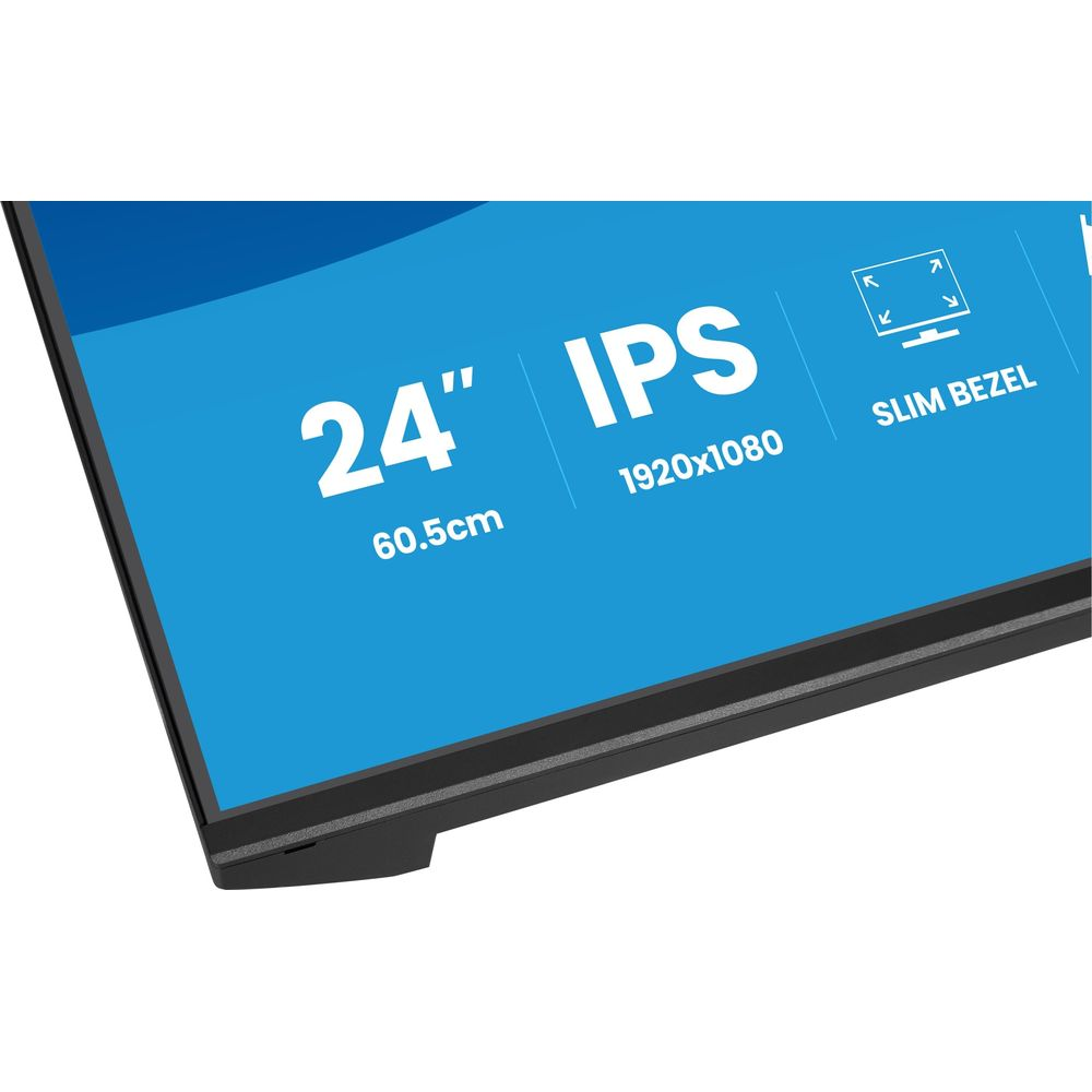 Monitor IPS da 24 pollici, 60,5cm, risoluzione 1920x1080, cornice sottile.