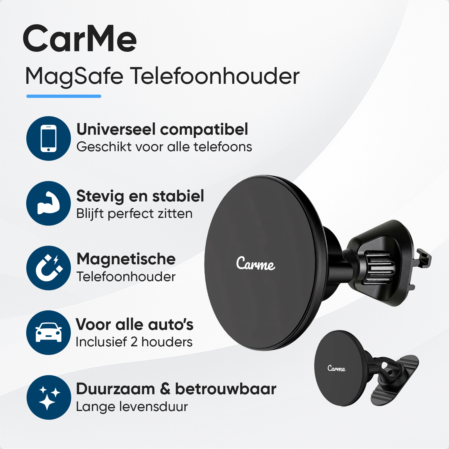 CarMe MagSafe phone holder: universal, sturdy, magnetic, for cars. Includes 2 holders.