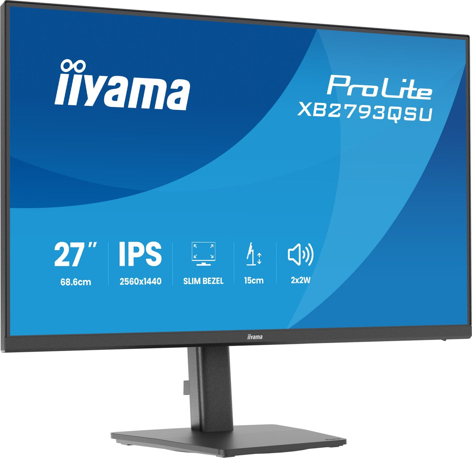 Monitor Iiyama ProLite XB2793QSU: 27 cali, IPS, 2560x1440, cienka ramka, wysokość 15cm, głośniki 2x2W.