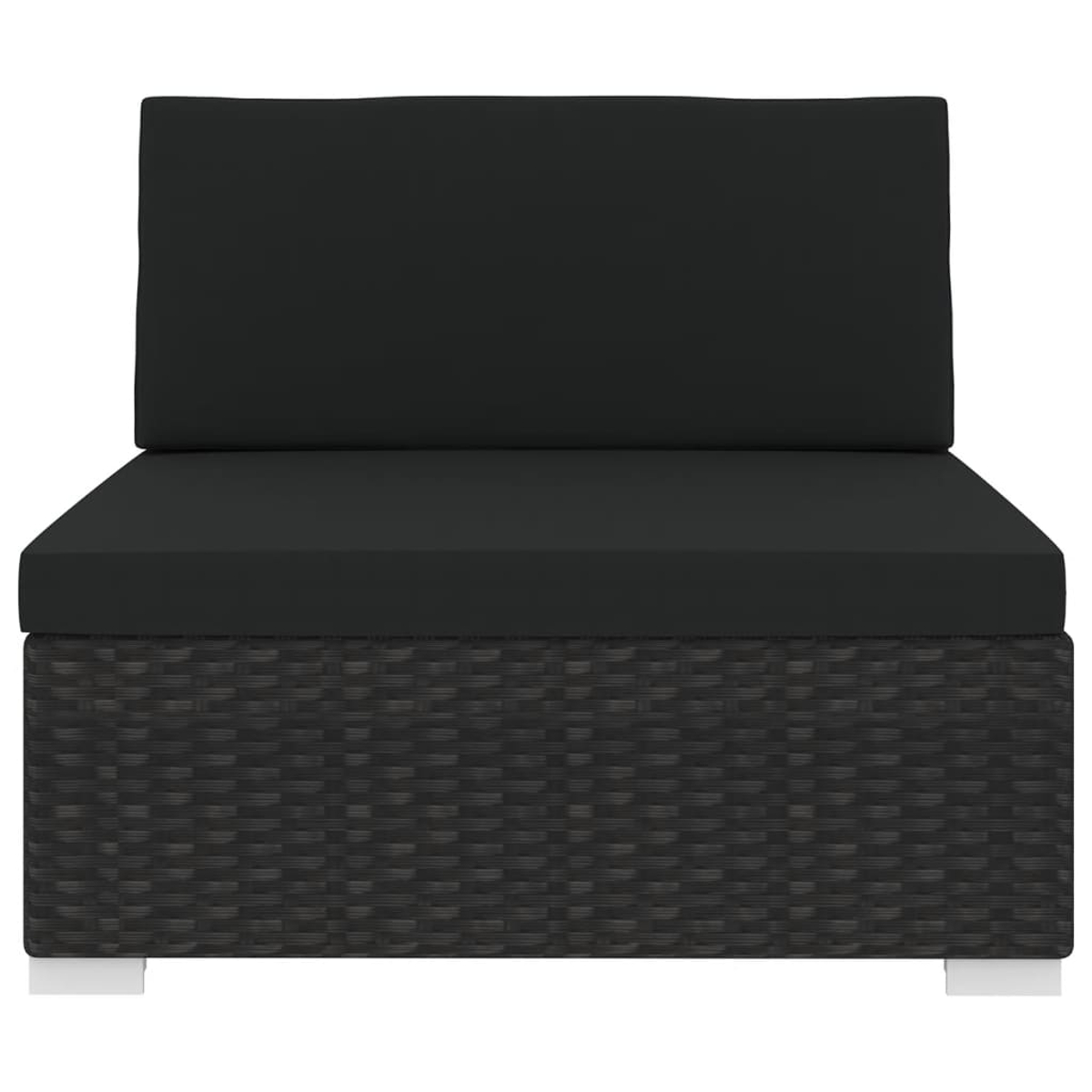 Ein dunkelgraues Lounge-Sofa mit weißen Füßen. Die Sitzfläche ist gepolstert.