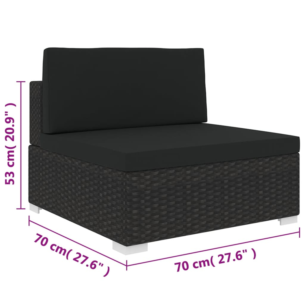 Dunkelgraues Loungesofa-Modul mit Kissen, 70cm breit, 53cm hoch.