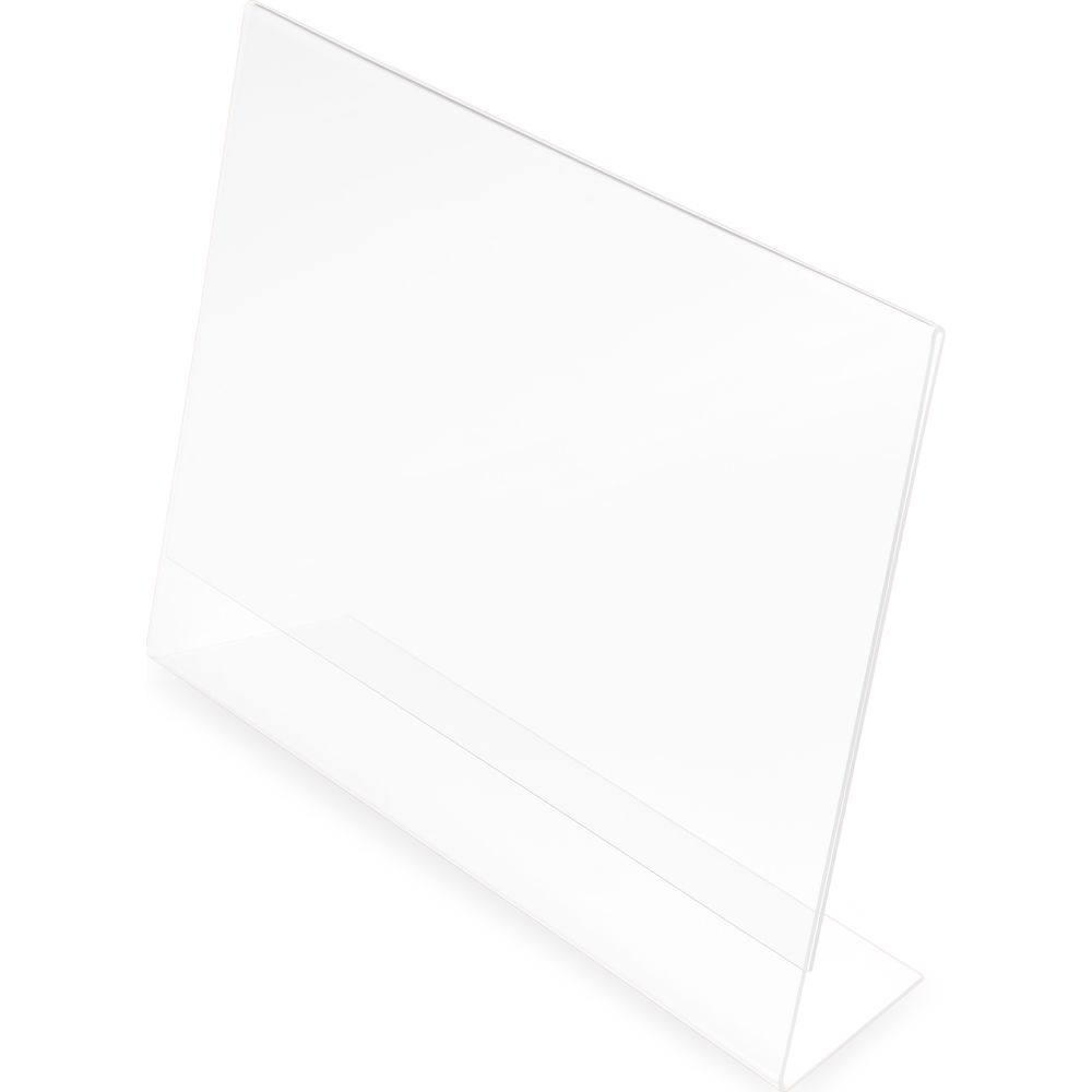 Un présentoir de table en acrylique transparent sur fond blanc.