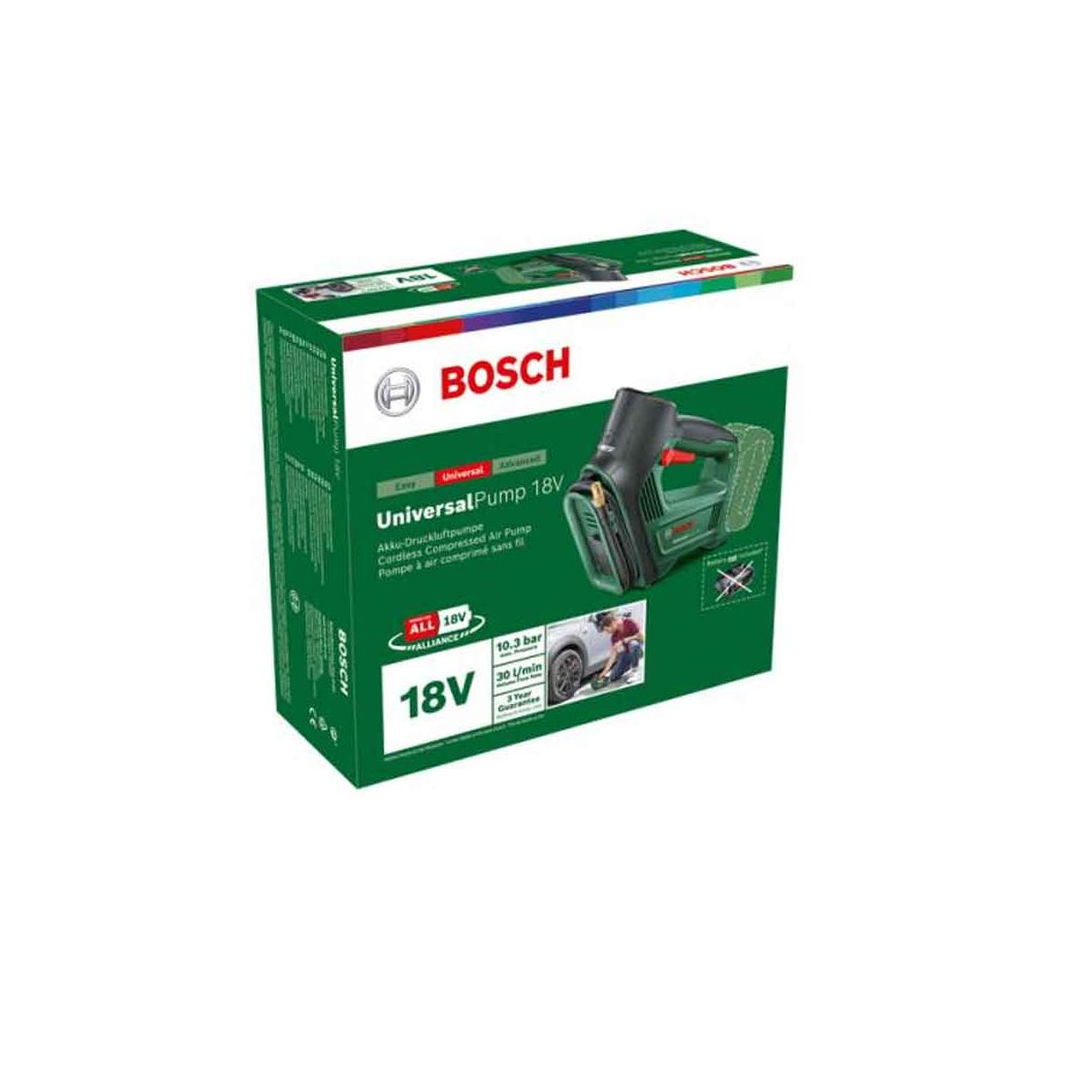 Confezione pompa cordless Bosch UniversalPump 18V con pompa e auto.