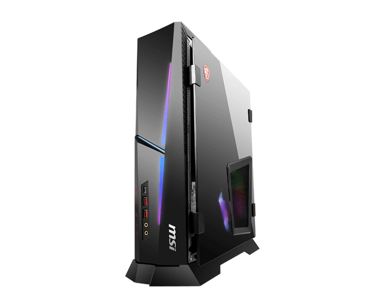 PC gaming MSI nero con illuminazione RGB e presa d'aria.