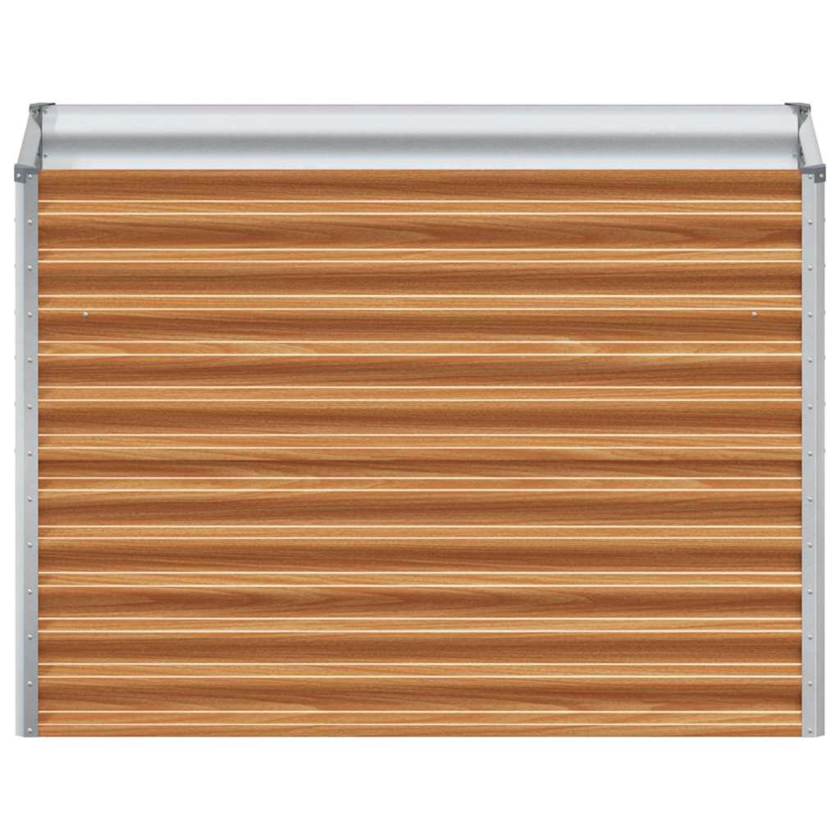 Una porta in legno con linee orizzontali e bordi argentati.