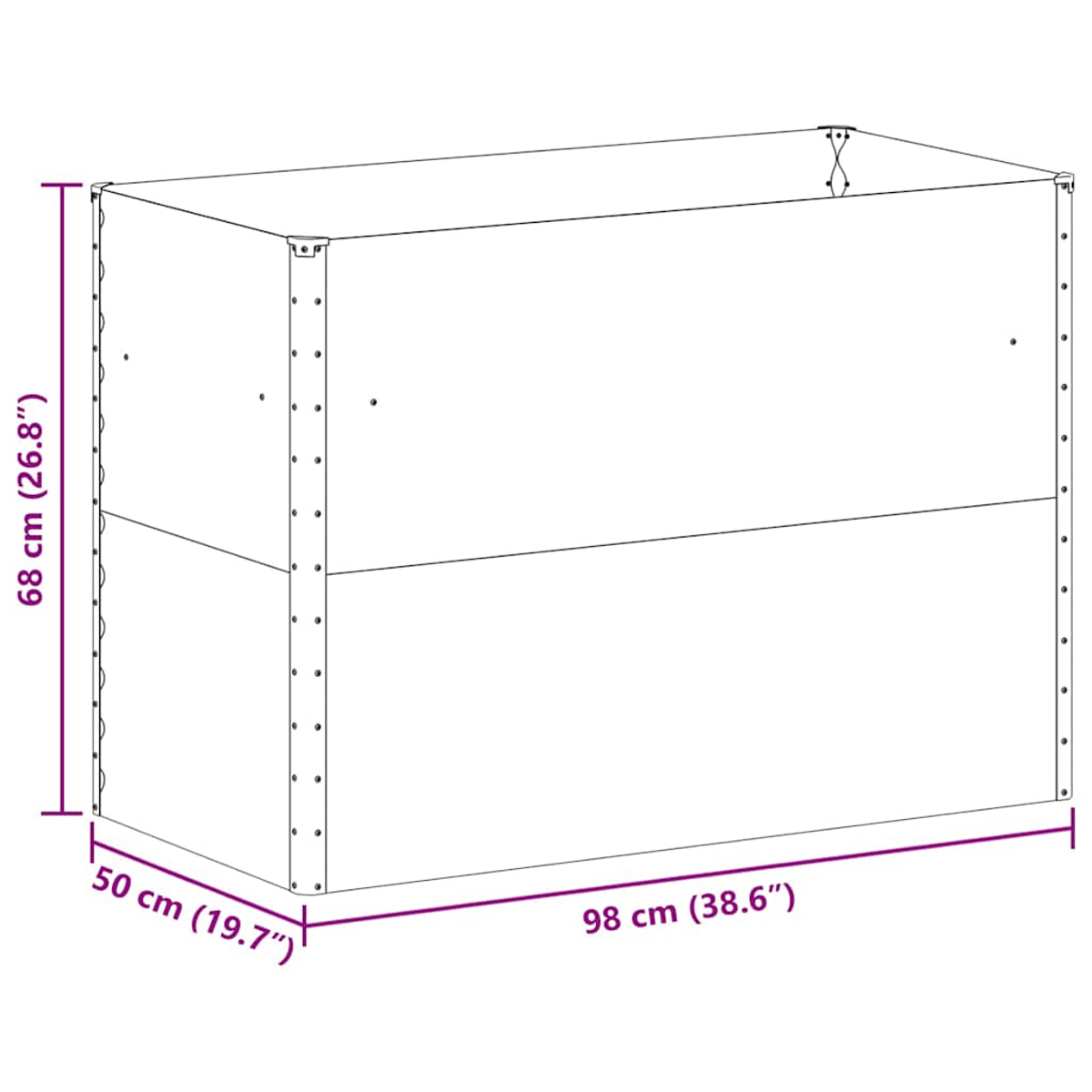 Un contenitore rettangolare bianco di 98x50x68 cm.