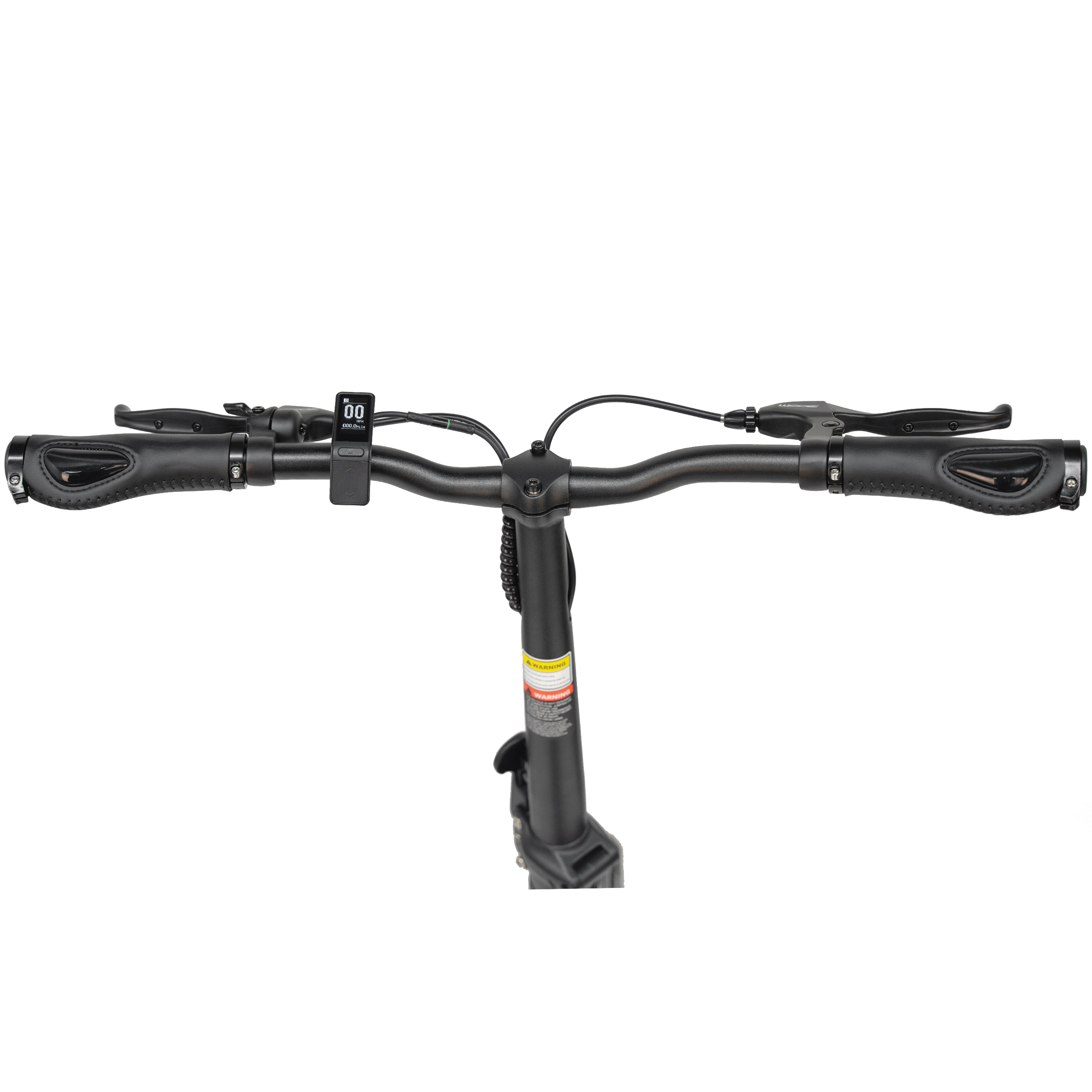 Manillar de patinete eléctrico con pantalla, puños y frenos.