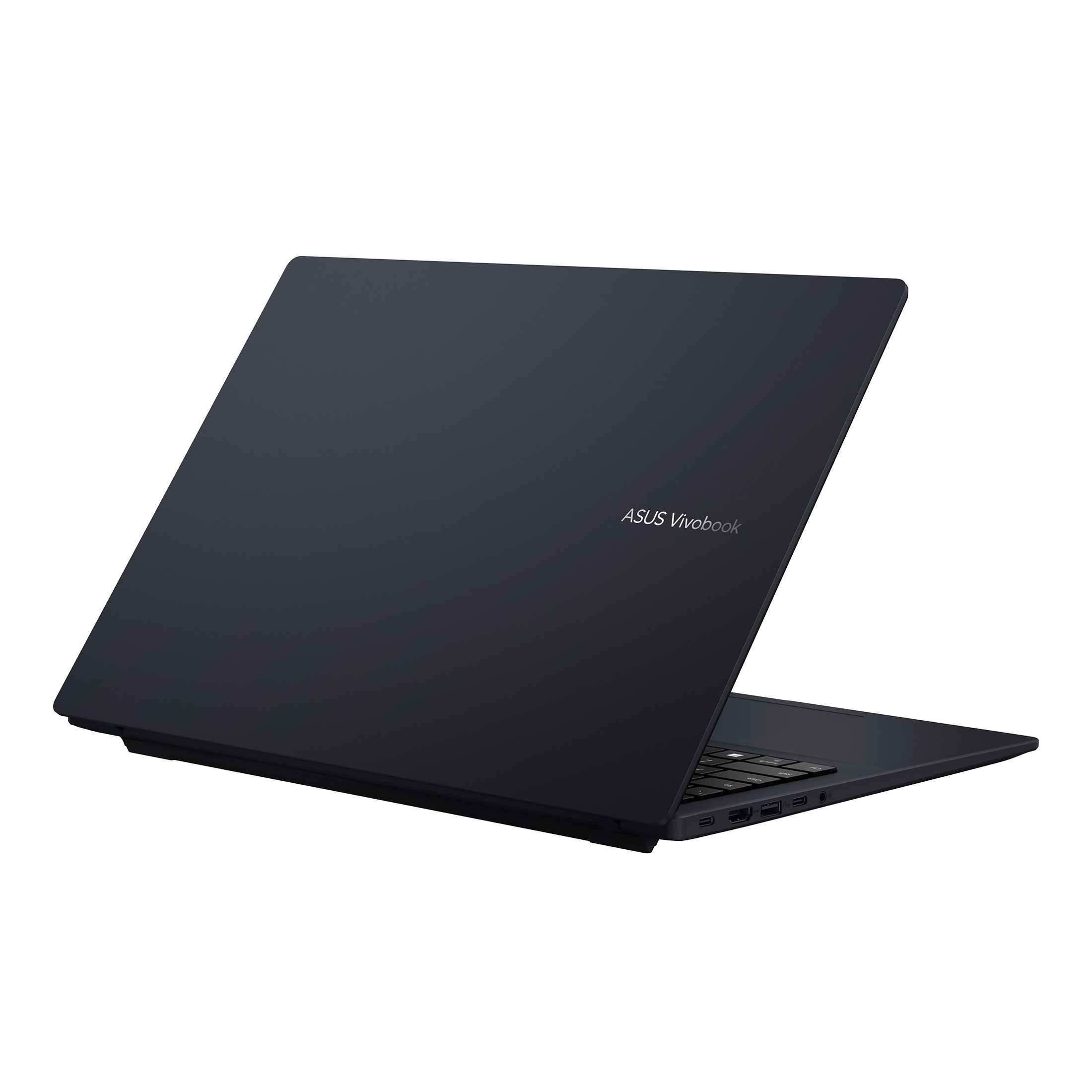 Ein geschlossener, dunkelblauer Asus Vivobook Laptop auf weißem Hintergrund.