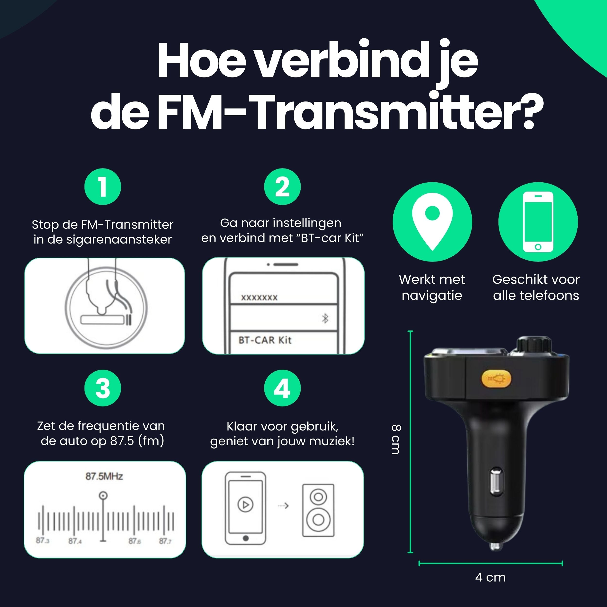 Step-by-step guide: Connect FM transmitter, pair Bluetooth, set frequency, enjoy music.