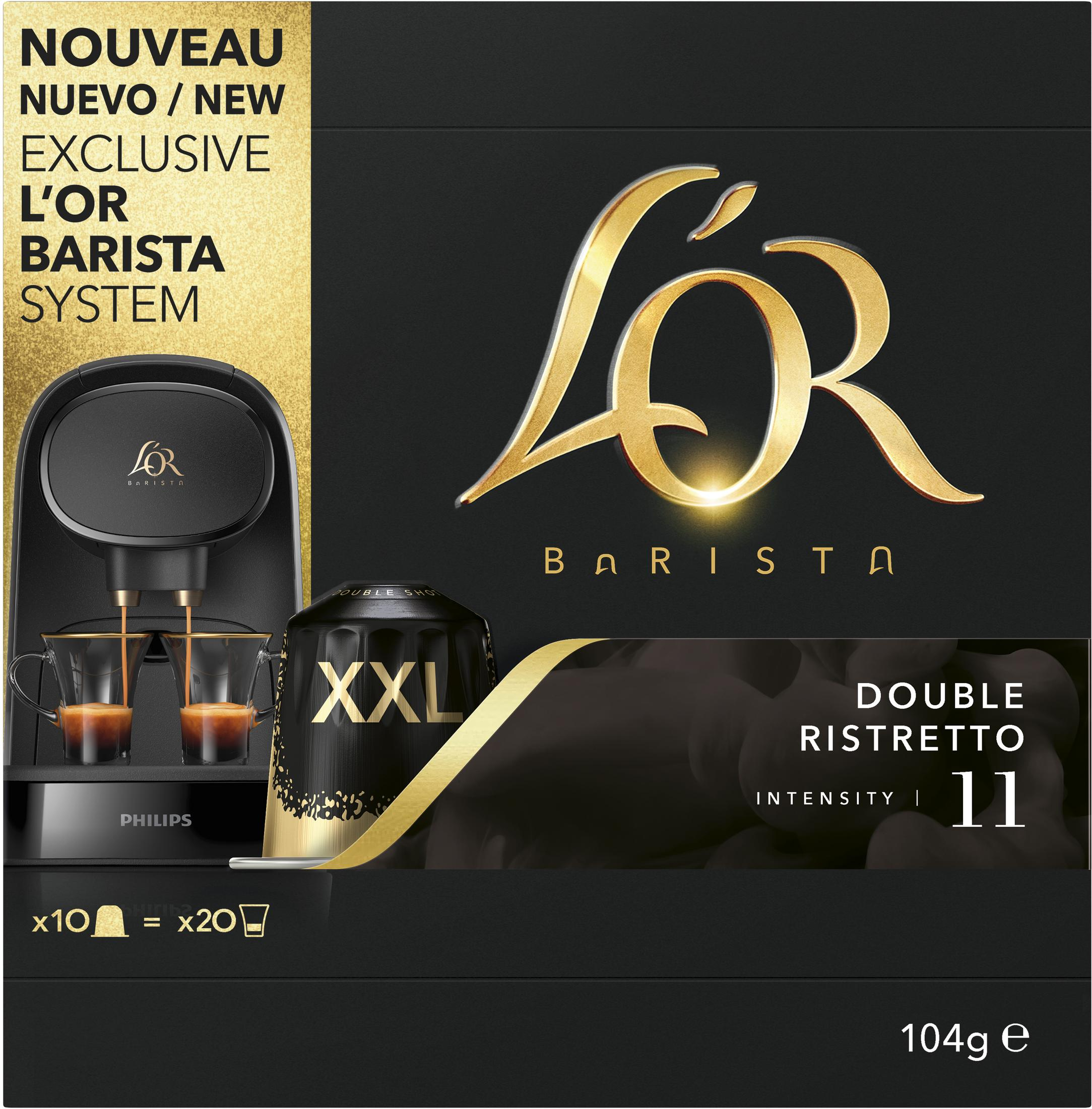 Macchina da caffè L'OR Barista con due espressi, capsula XXL, intensità 11.