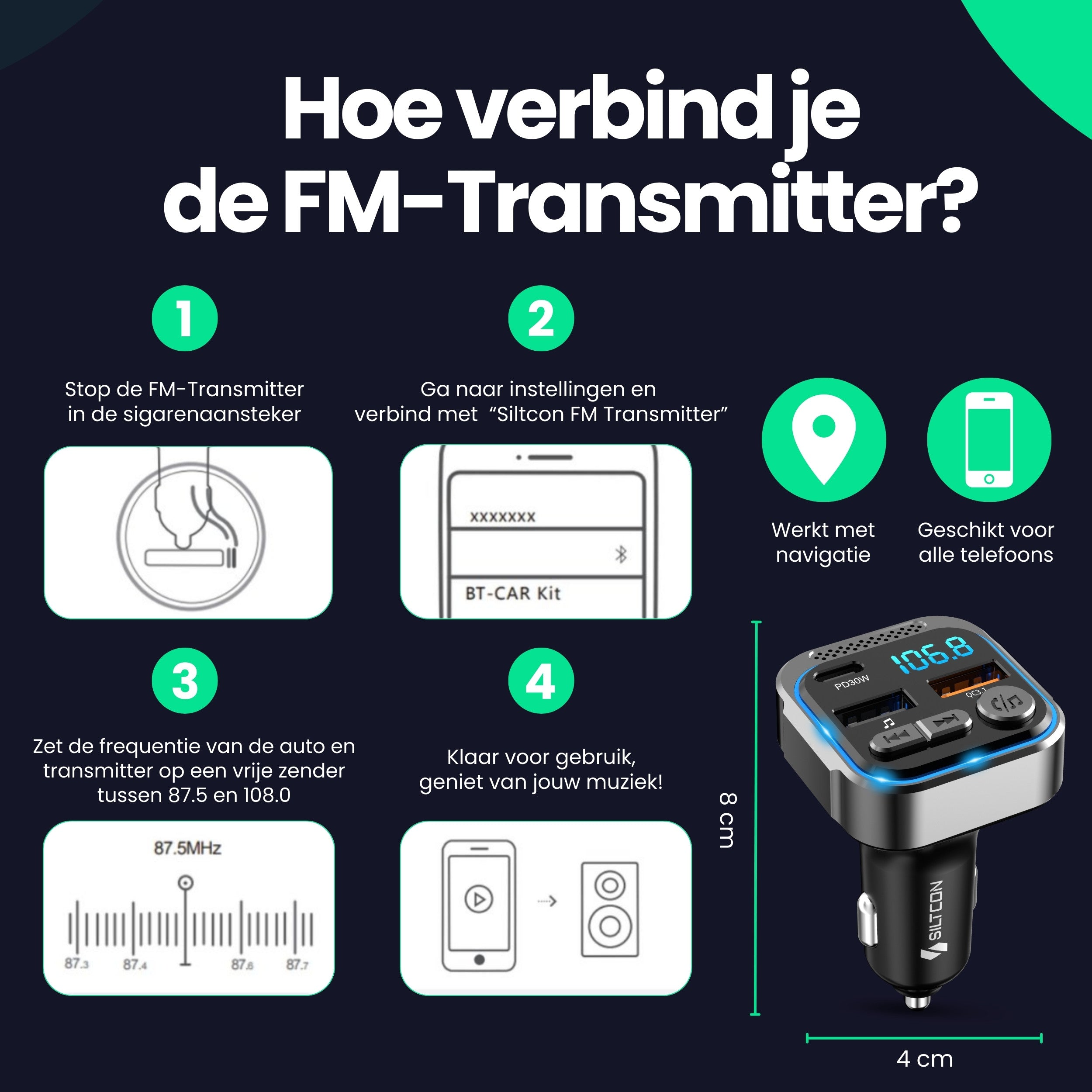 How to connect FM Transmitter: Plug in, connect, set frequency, enjoy music.