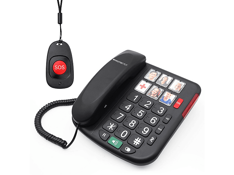 PROTECTLY Senioren Telefoon Vaste Lijn - Grote Toetsen - SOS Noodknop en Hanger - Luid - Nederlandstalig Seniorentelefoon