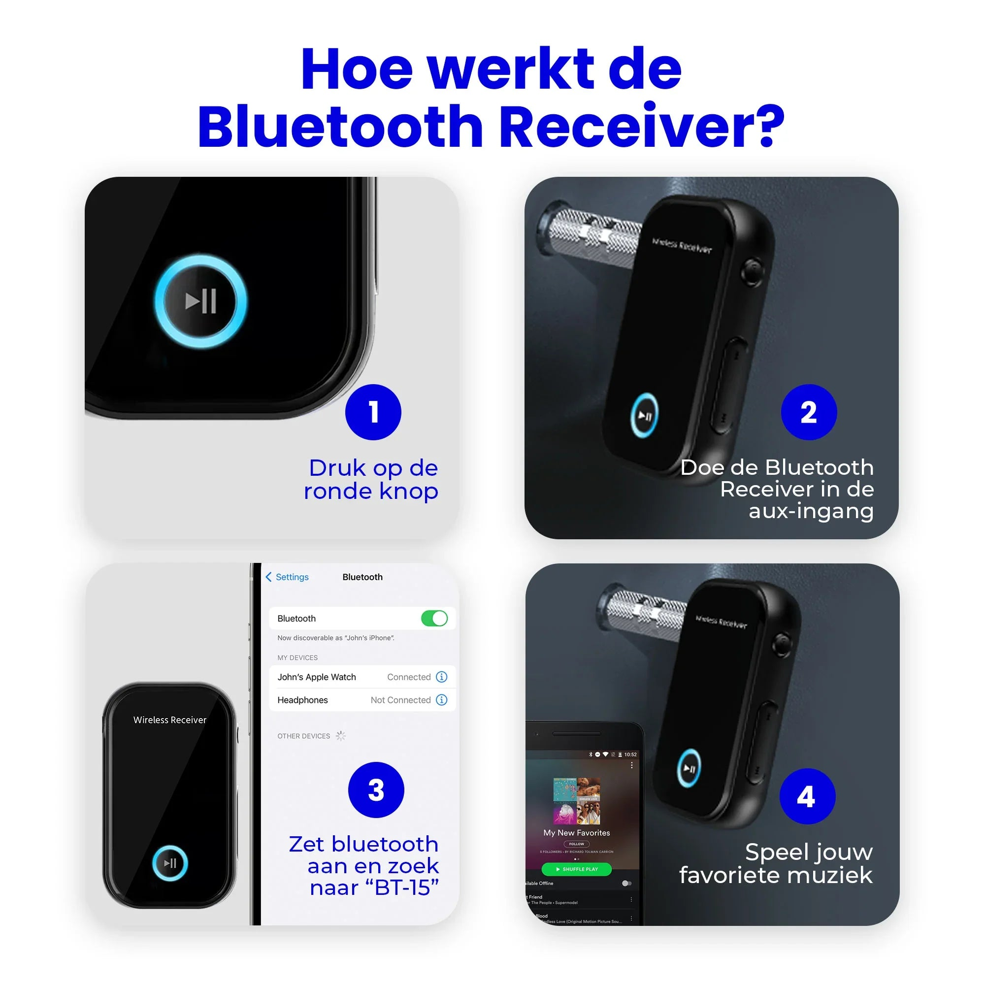 Instructions: Connect Bluetooth receiver and play music.