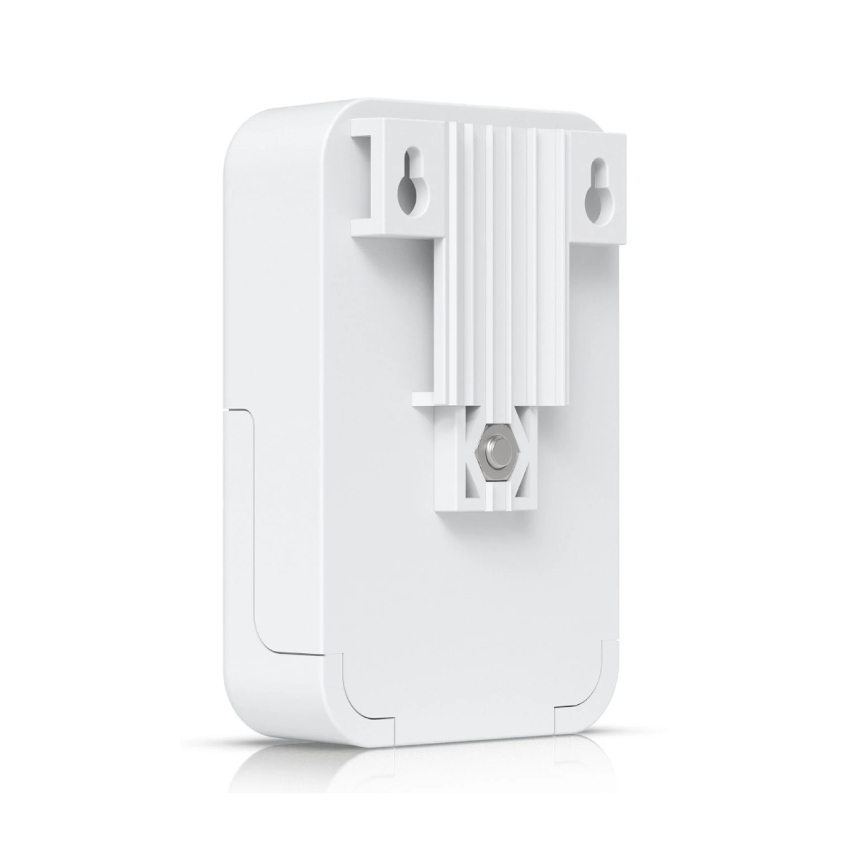 Supporto a parete bianco con fori di montaggio e texture a coste.
