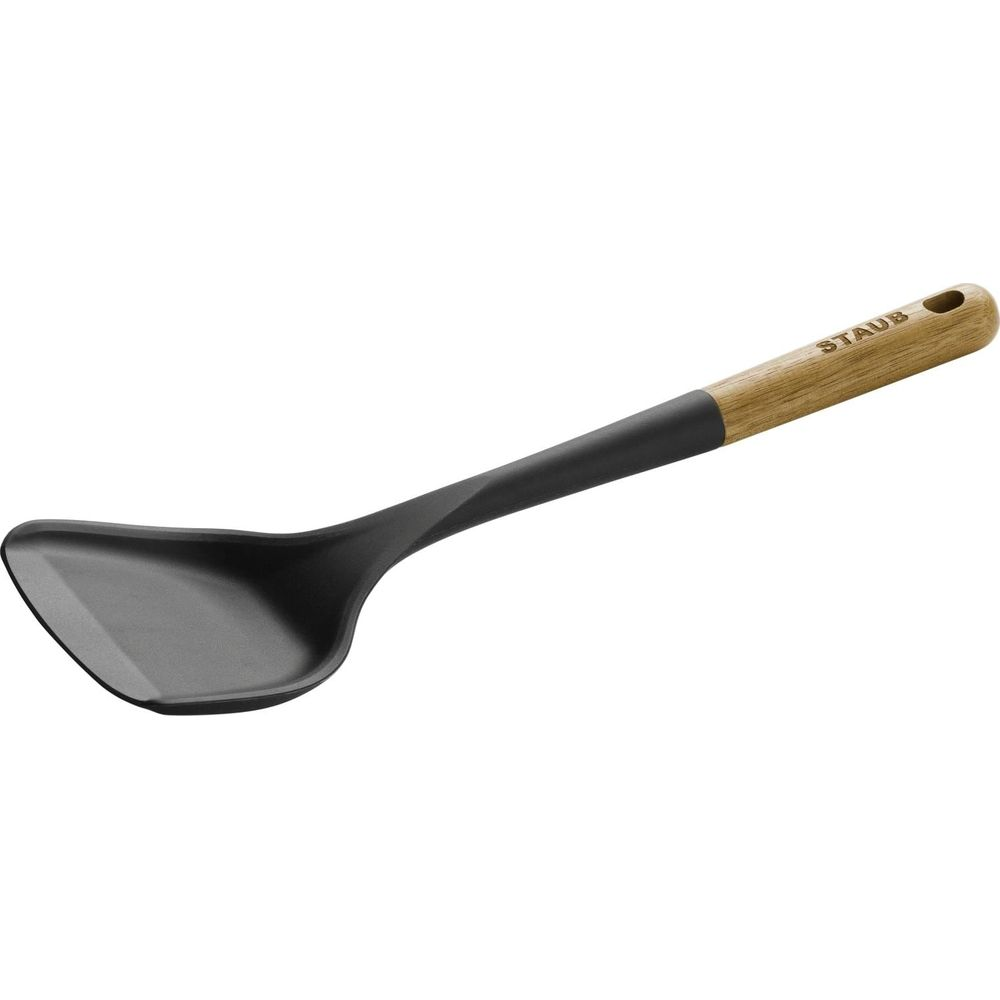 STAU B yazılı ahşap saplı siyah spatula.
