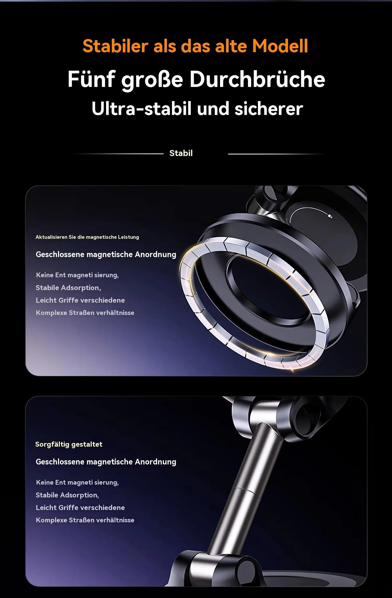 Nahaufnahme eines Metallgelenks mit silbernen und schwarzen Teilen.