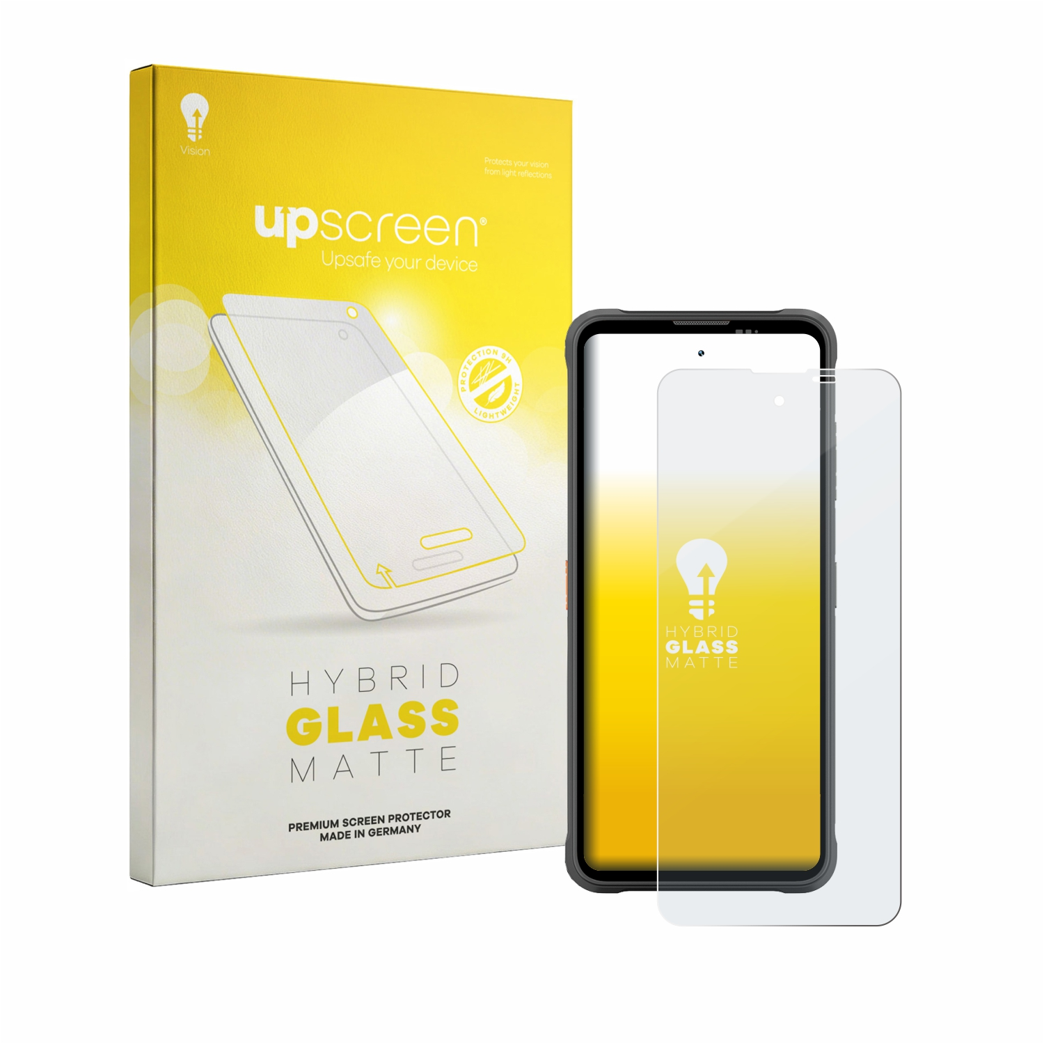 Verpackung und Displayschutzfolie für ein Smartphone mit Hybrid Glass Matte.