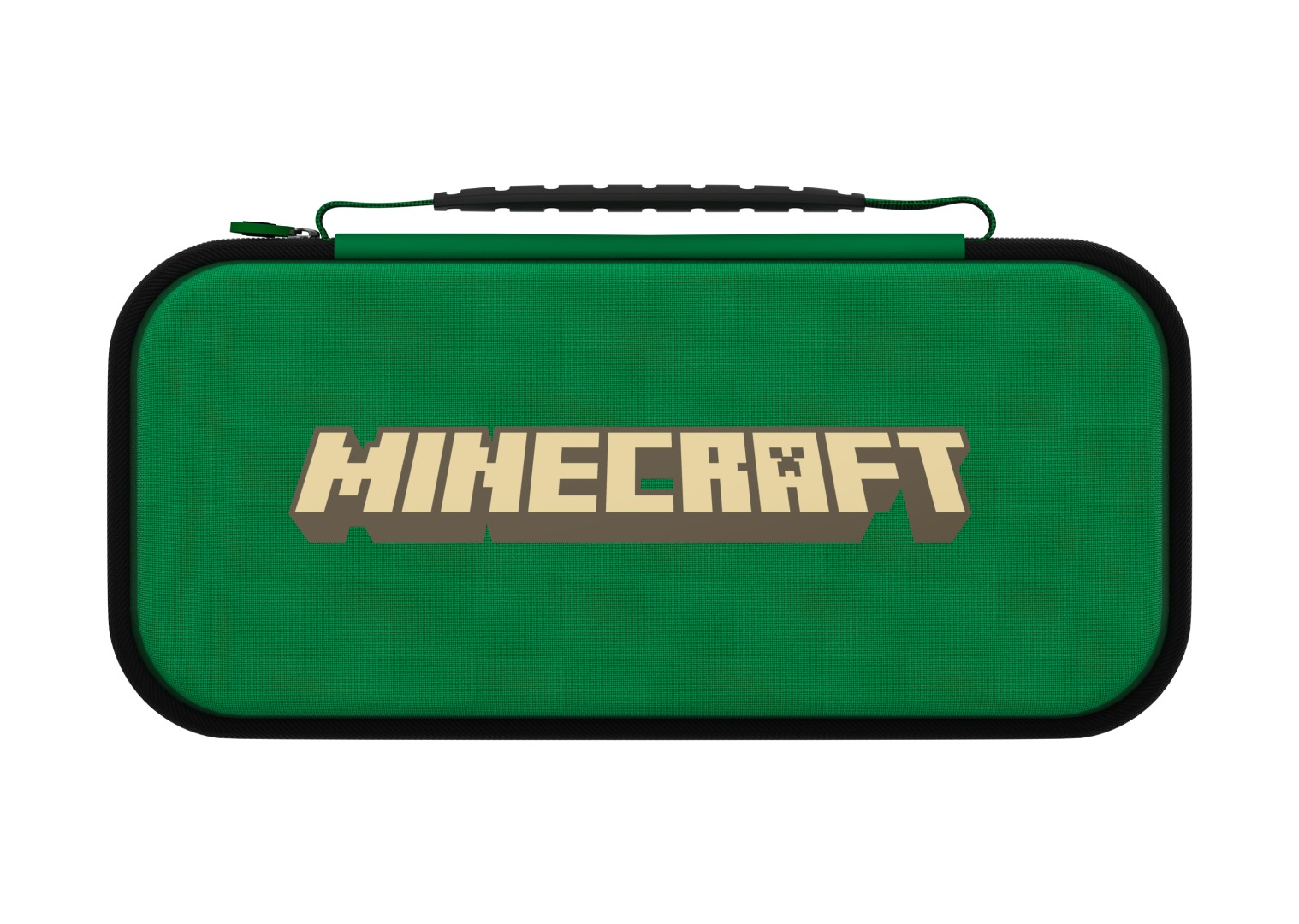 Zielone etui Minecraft z zamkiem i uchwytem.