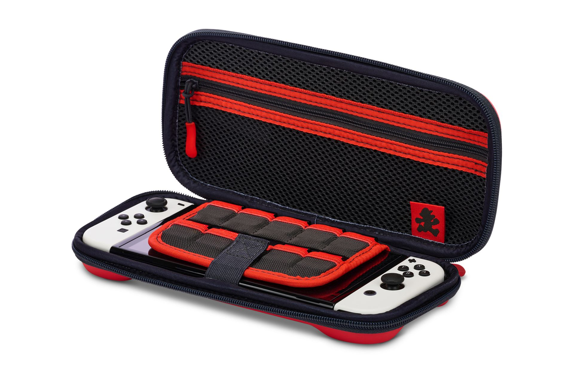 Otwarta konsola Nintendo Switch z białym kontrolerem i konsolą w środku.
