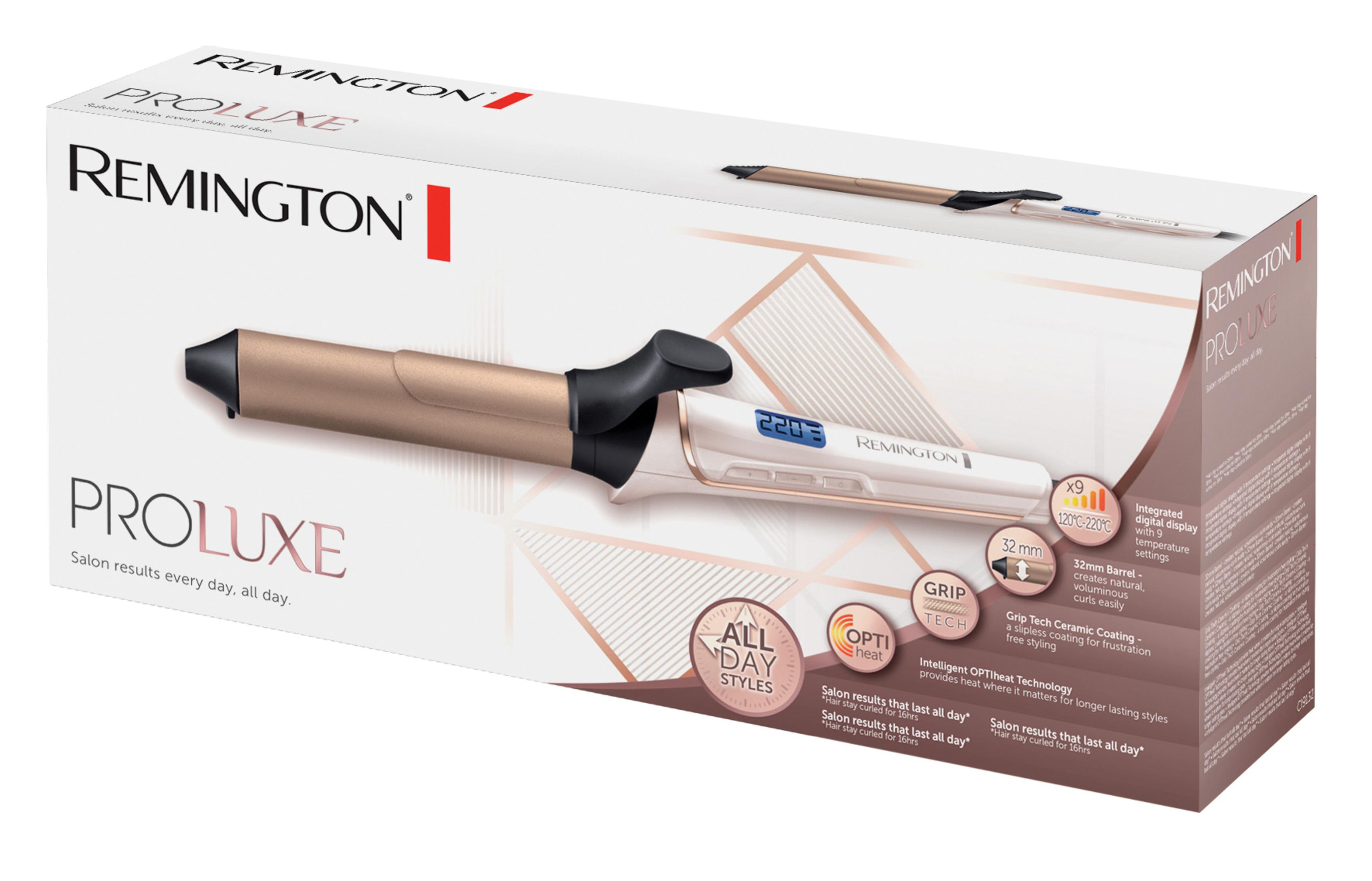 Opakowanie lokówki Remington PROluxe z cyfrowymi ustawieniami i 32mm lufą.