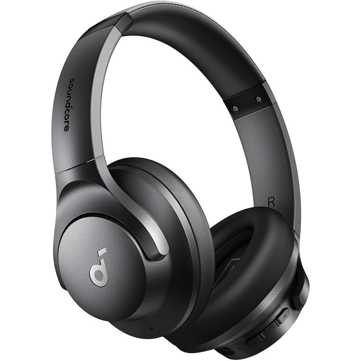 Schwarze Over-Ear-Kopfhörer mit Markenschriftzug und Logo auf weißem Hintergrund.