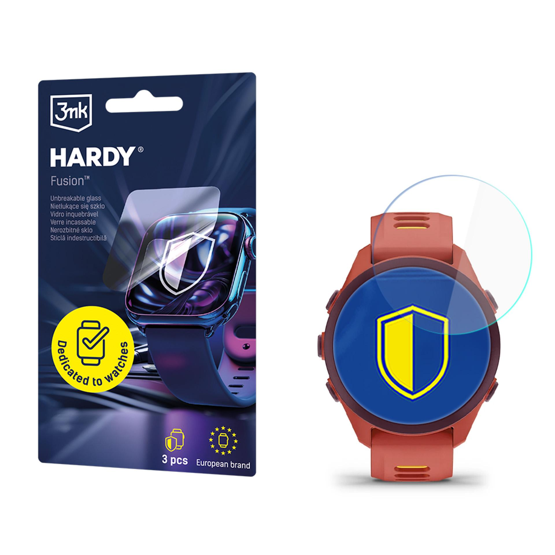 Opakowanie ochraniaczy ekranu zegarka i czerwony smartwatch z ochraniaczem.
