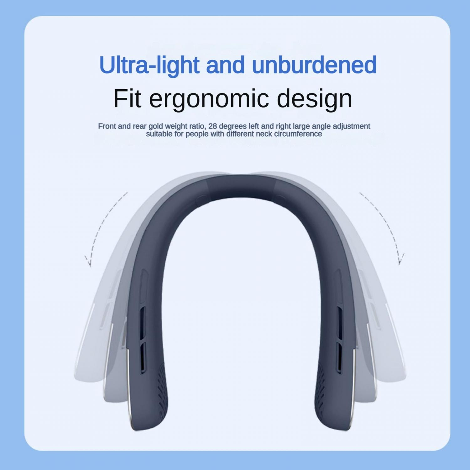 Ein blau-graues Nackenteil mit ergonomischem Design, verstellbar.