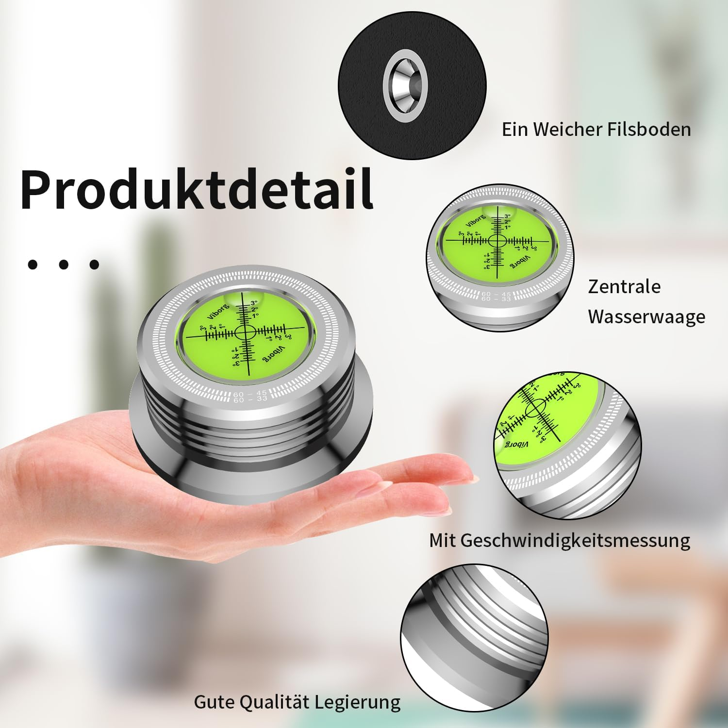 Ein Aluminium-Wasserwaagen-Detail mit Filzboden und Skalen für Messungen.