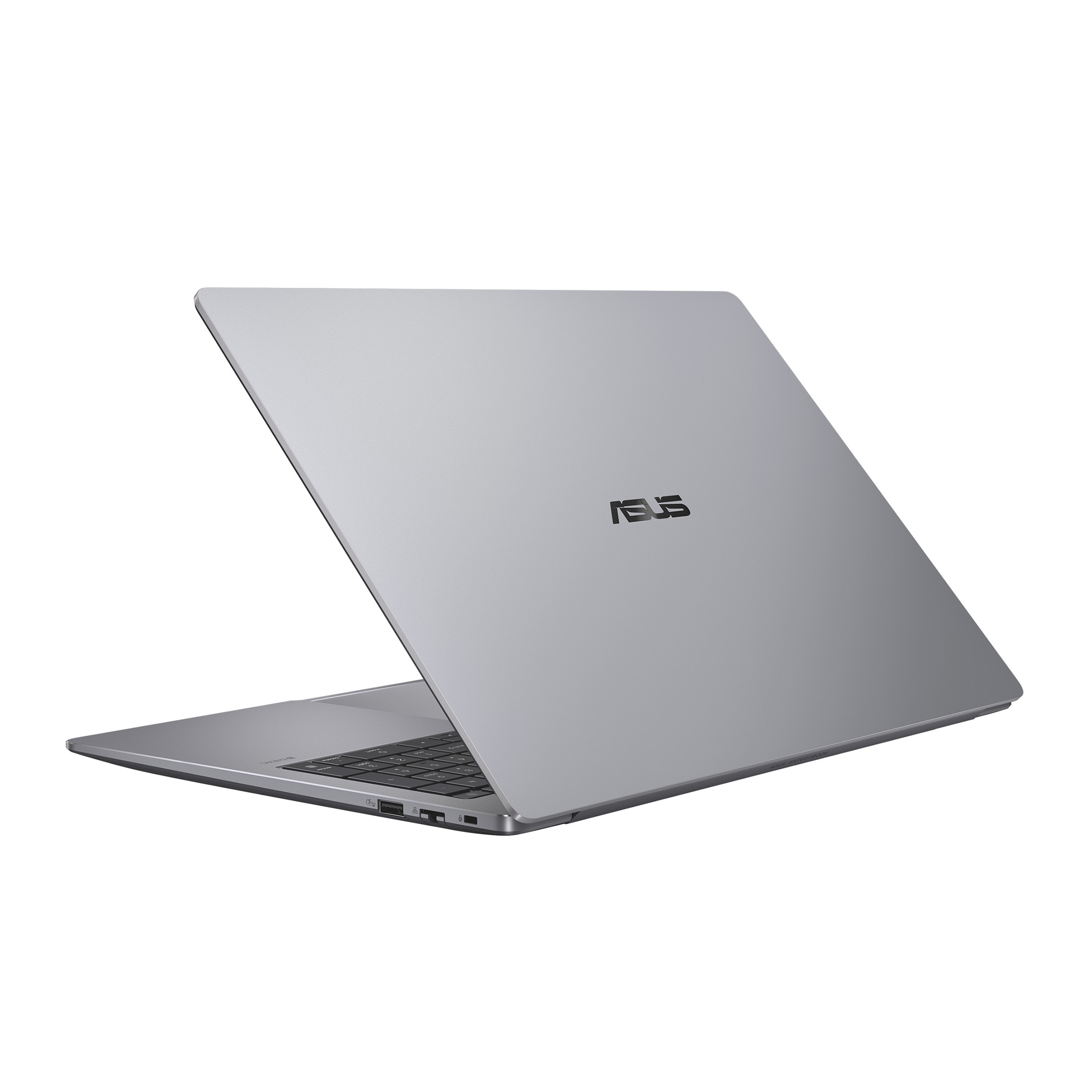 Ein silberner Asus Laptop ist auf weißem Hintergrund zu sehen.