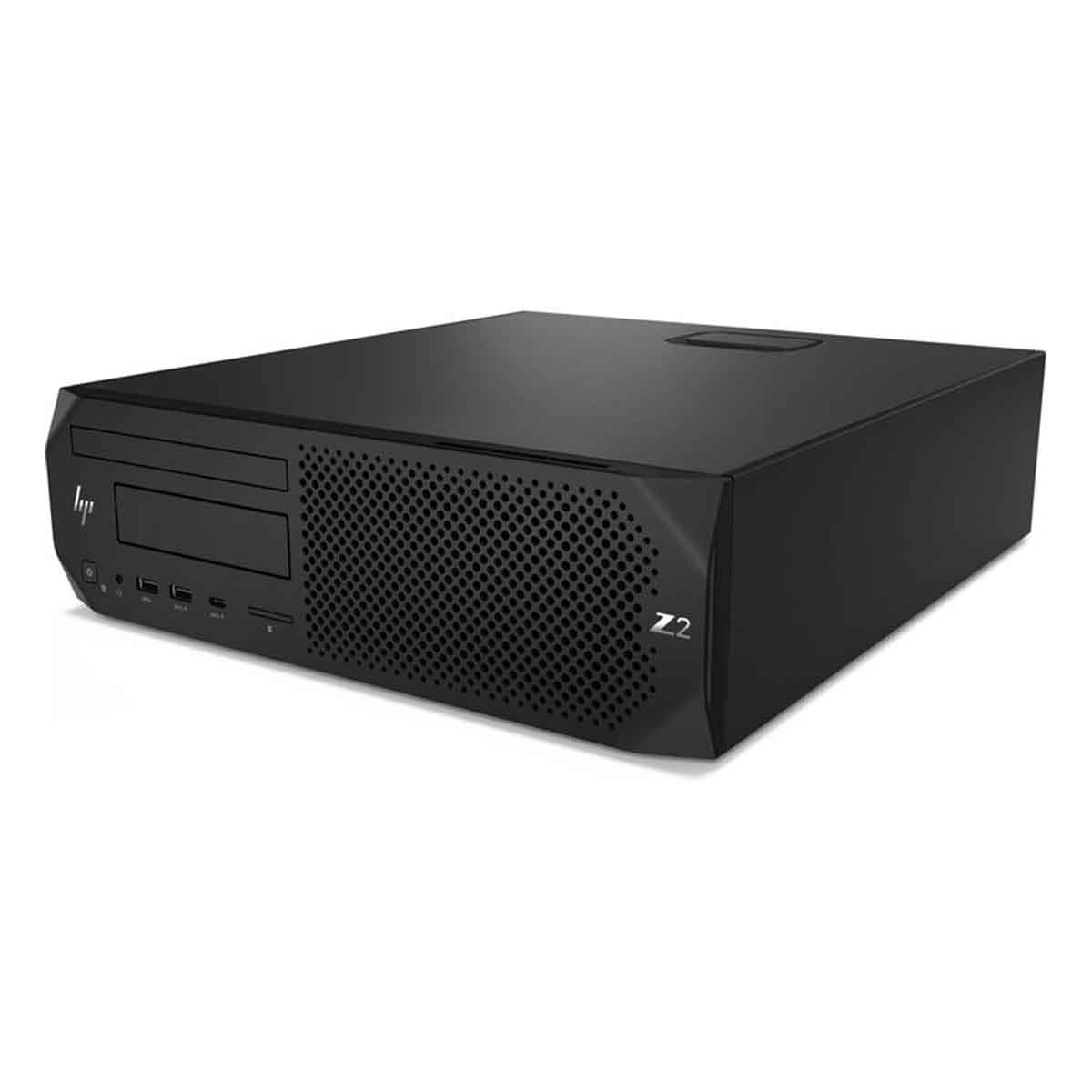 Czarna obudowa komputera HP Z2 z portami z przodu i siatkowym grillem.