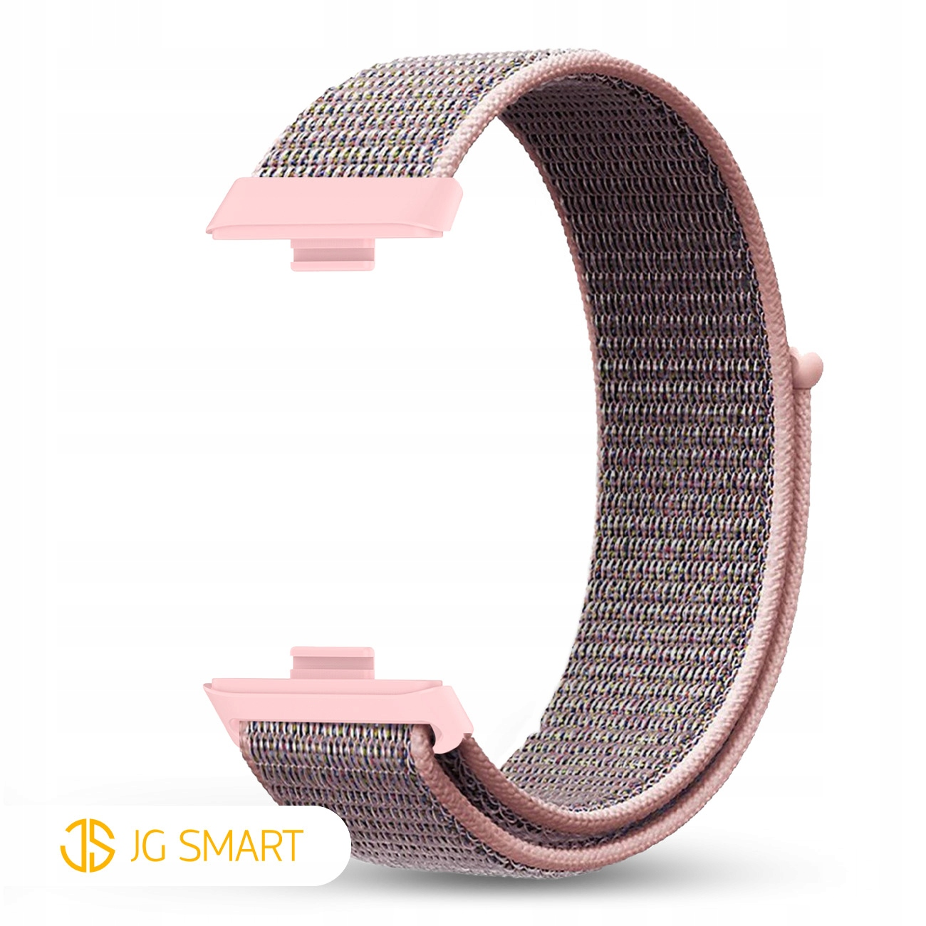 Różowa materiałowa opaska na zegarek z różowymi złączami, przeznaczona do smartwatcha.