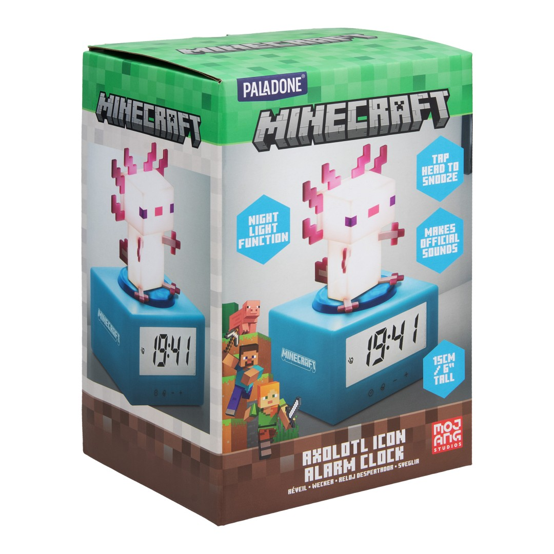 Budzik Minecraft Axolotl z funkcją nocnego światła.