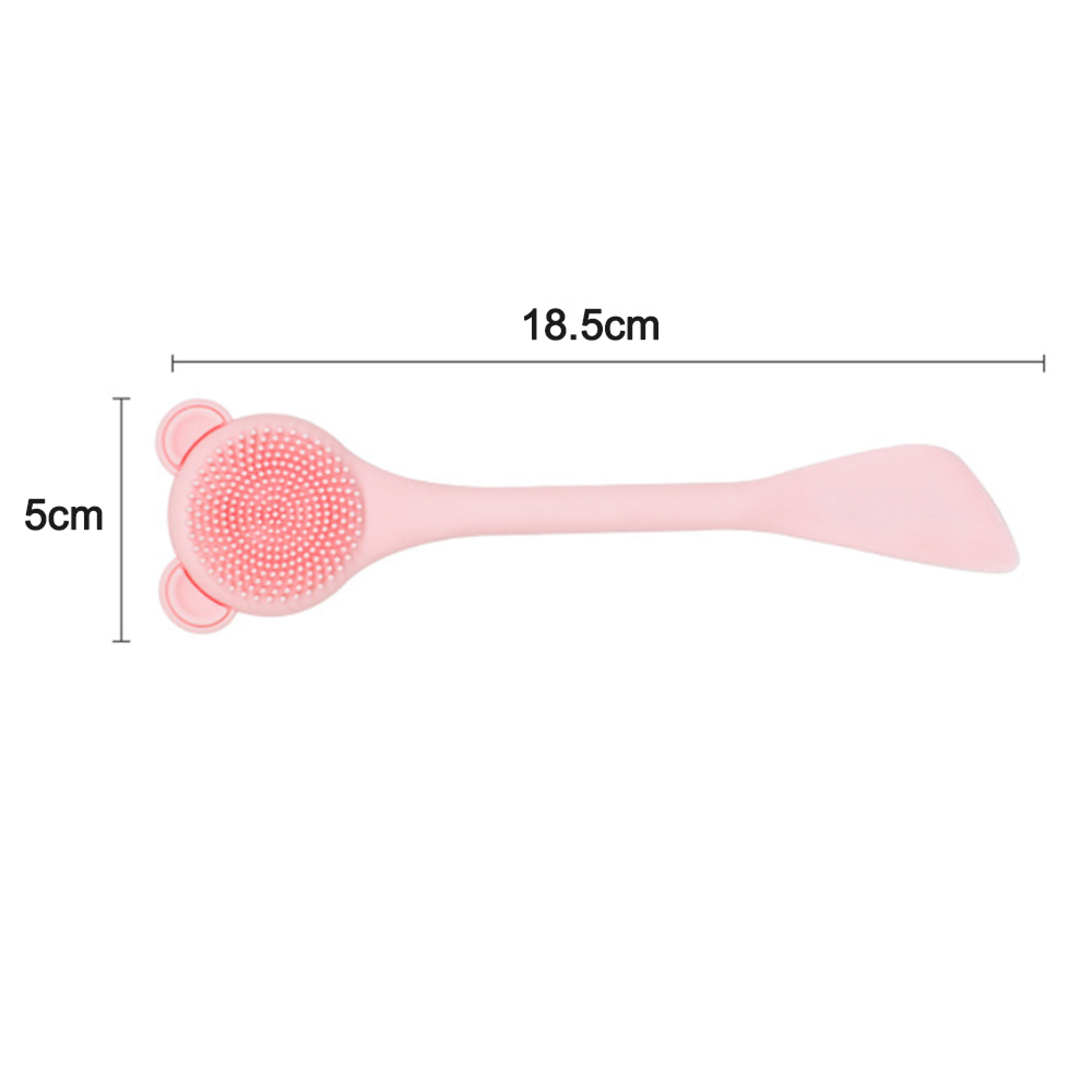 Ein rosa Gesichtsreiniger mit Borsten und Bärenohren, 5 cm breit und 18,5 cm lang.