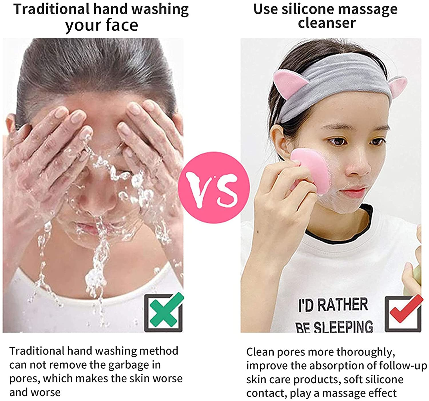 Vergleich: Traditionelles Gesichtwaschen vs. Silikon-Reinigungsbürste.
