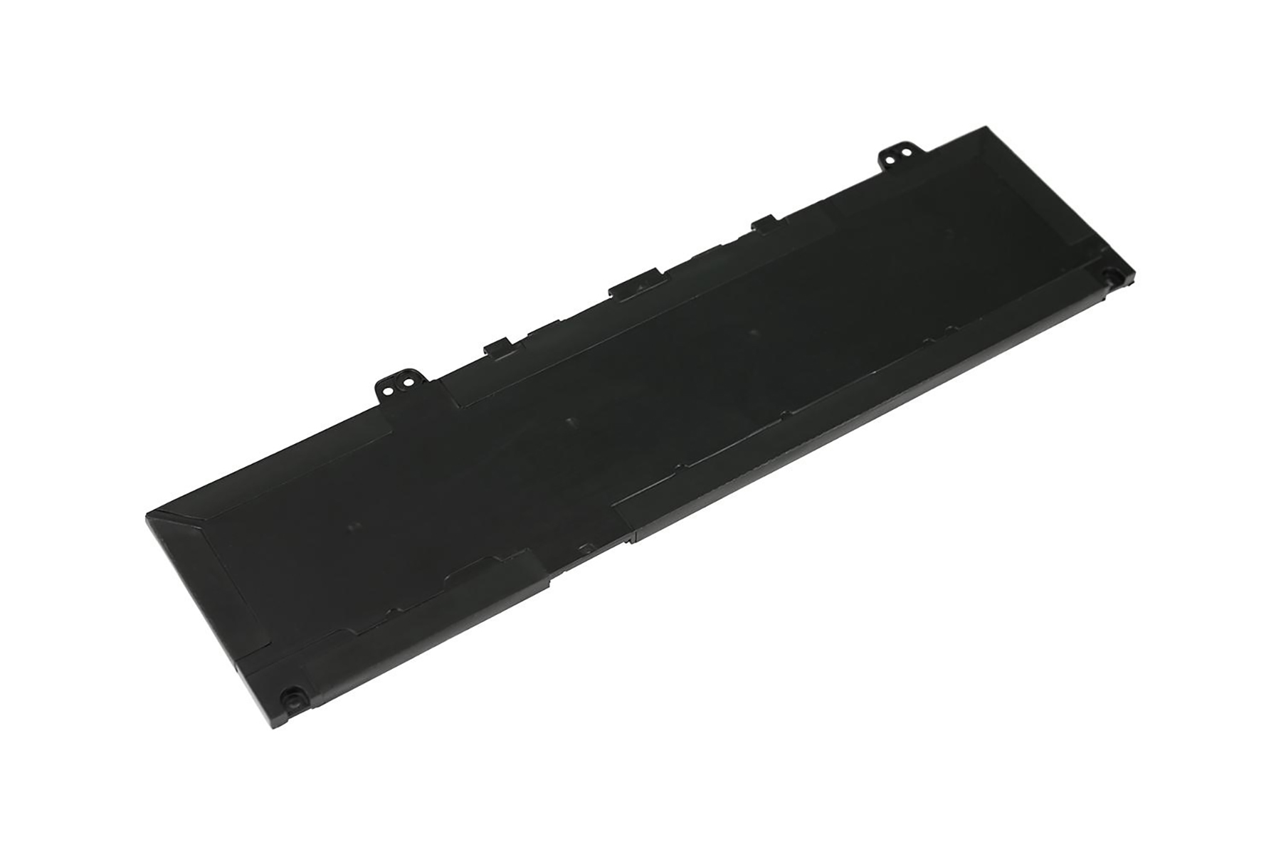 Ein schwarzer Laptop-Akku liegt auf weißem Grund.