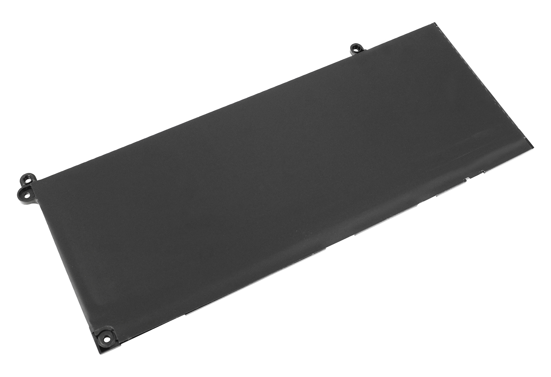 Ein schwarzer rechteckiger Laptop-Akku mit Befestigungslöchern an den Seiten.