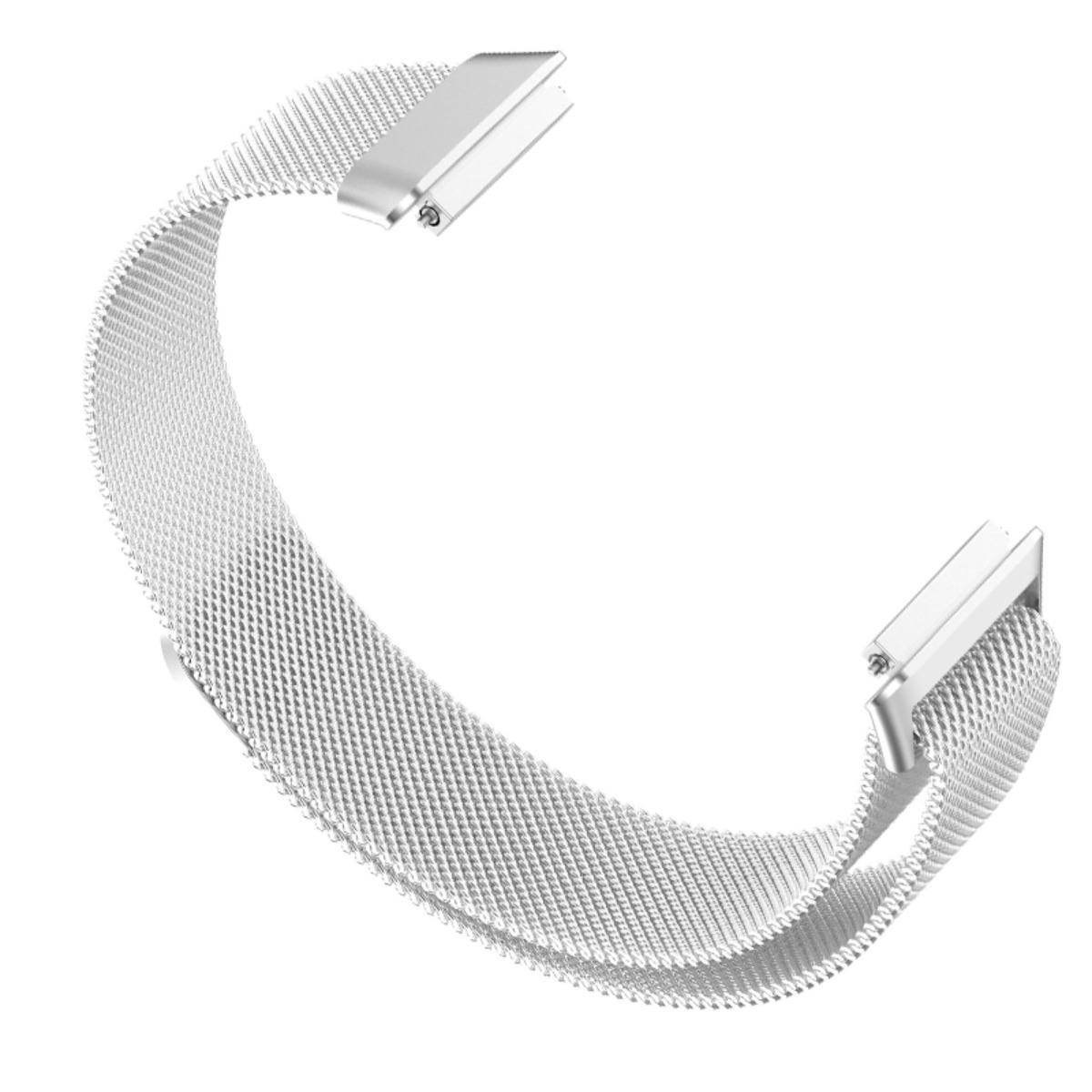 Ein silbernes, milanesisches Uhrenarmband mit einem magnetischen Verschluss.